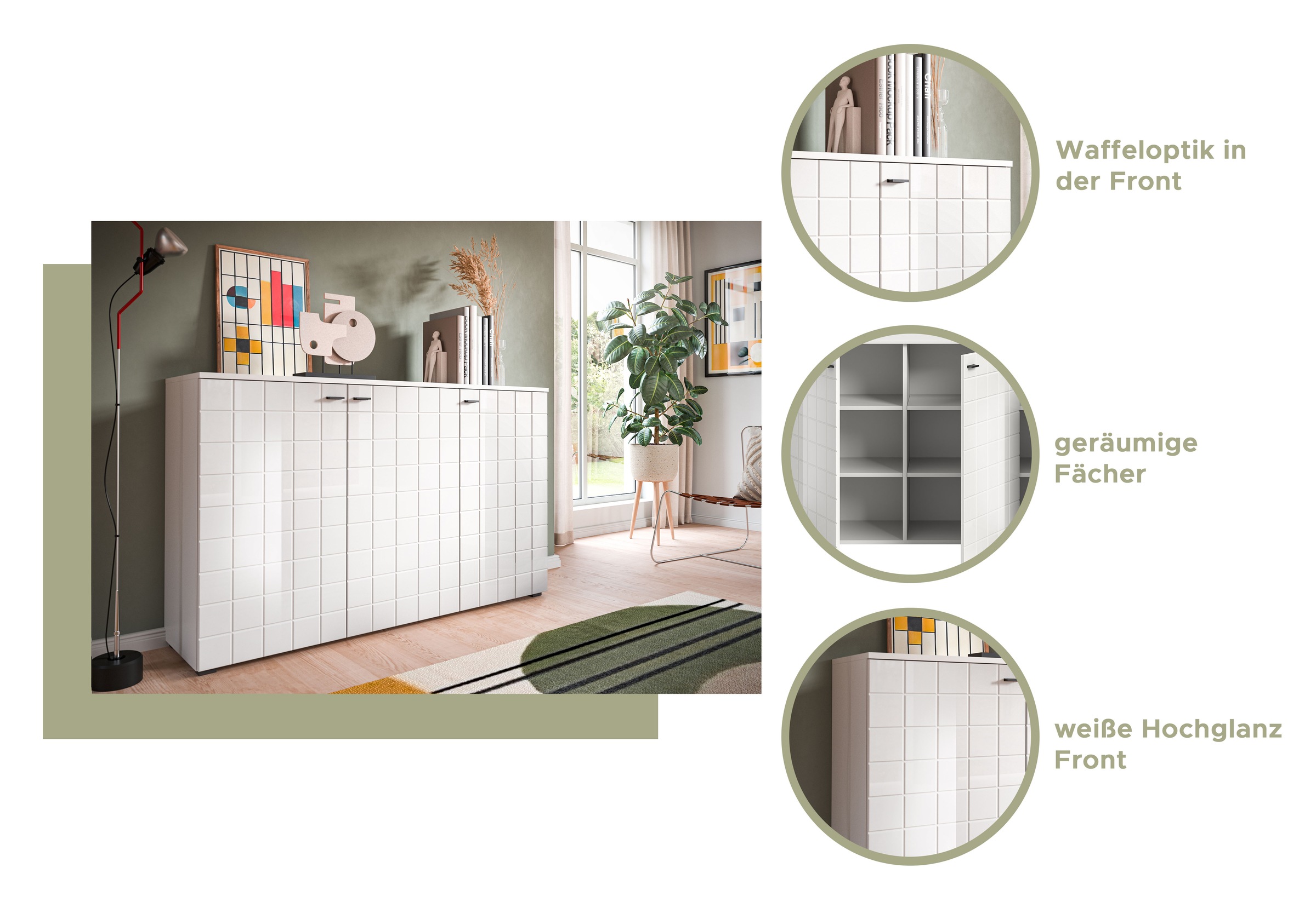 INOSIGN Kommode »Gora, Breite 92 cm, gefräste Front in Waffeloptik hochglanz«, Sideboard, Schrank, Anrichte