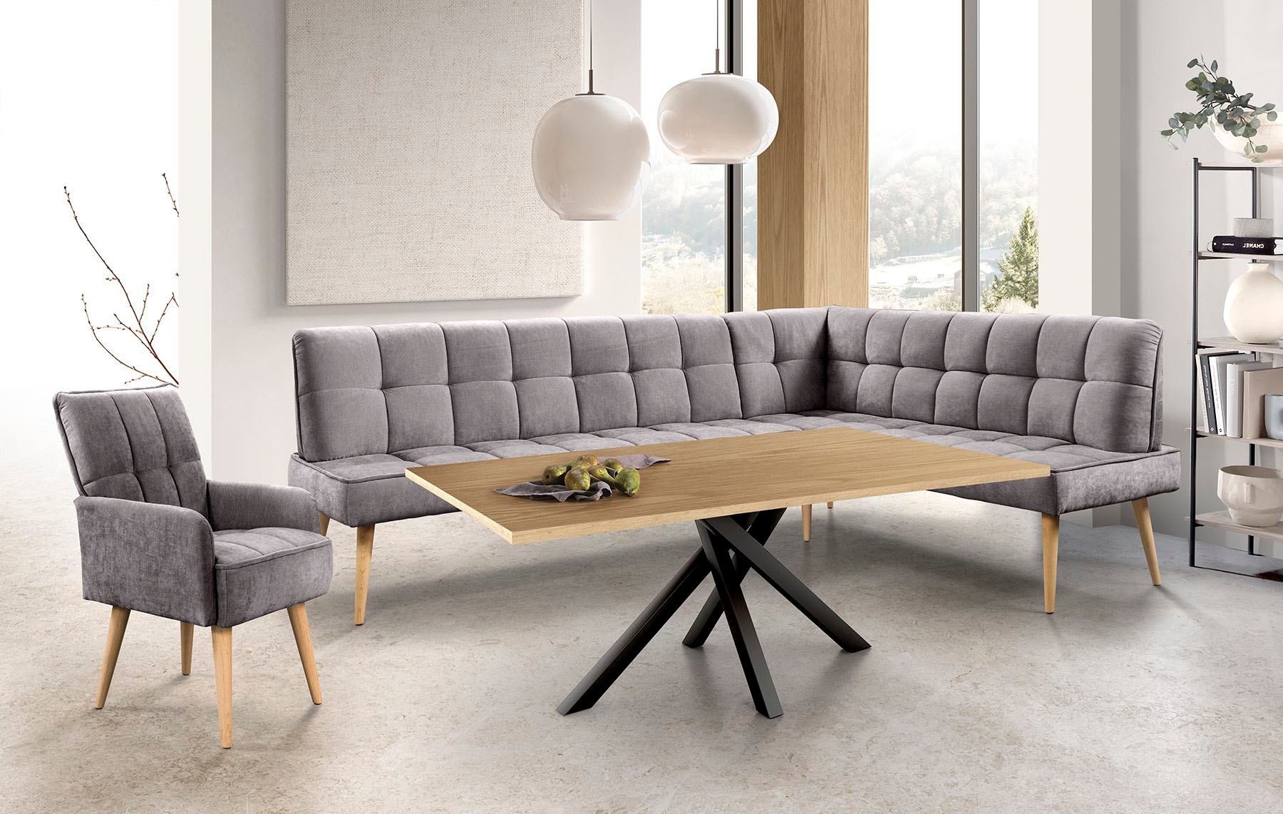 exxpo - sofa fashion Eckbank »Latte« moderne Sitz- und Rückensteppung, bequem und elegant, hoher Holzfuss