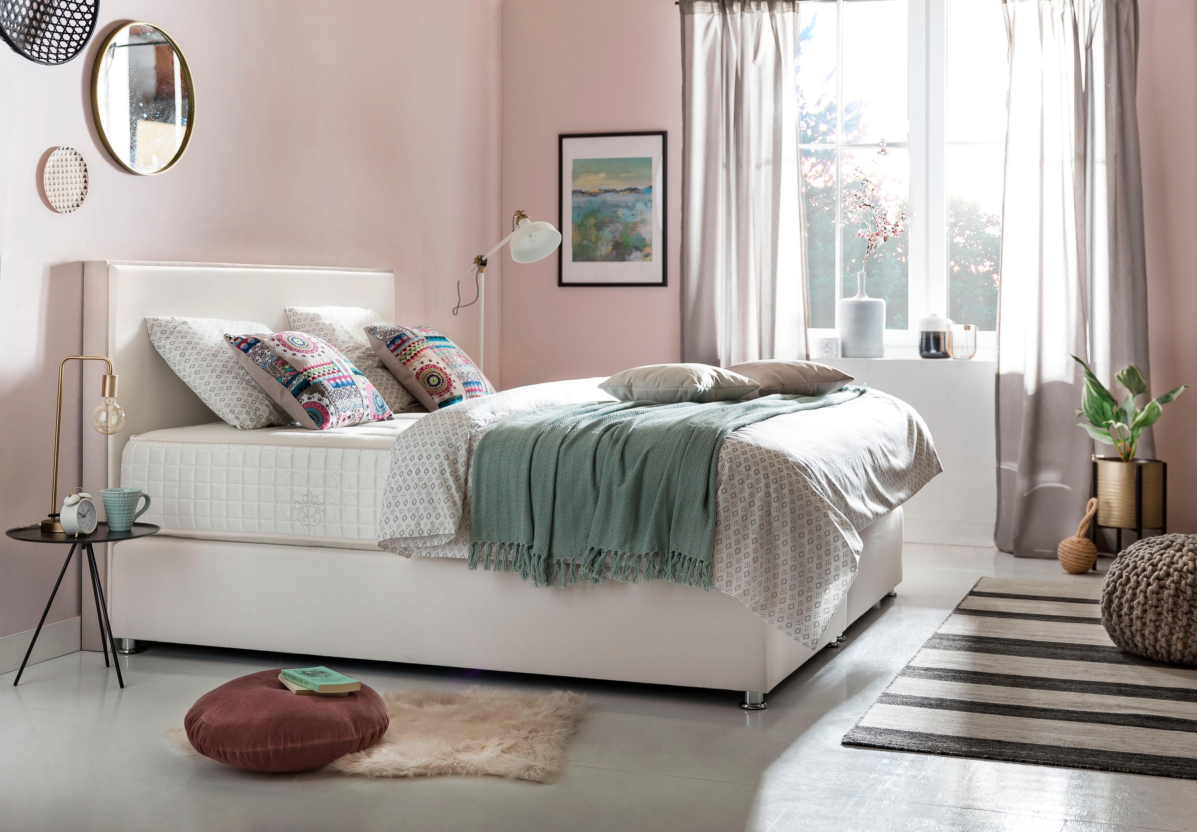 grüne betten Lit boxspring »Amelia« mit 7-Zonen-Tonnentaschenfederkern-Matratze und Zierkissen, 100% vegan