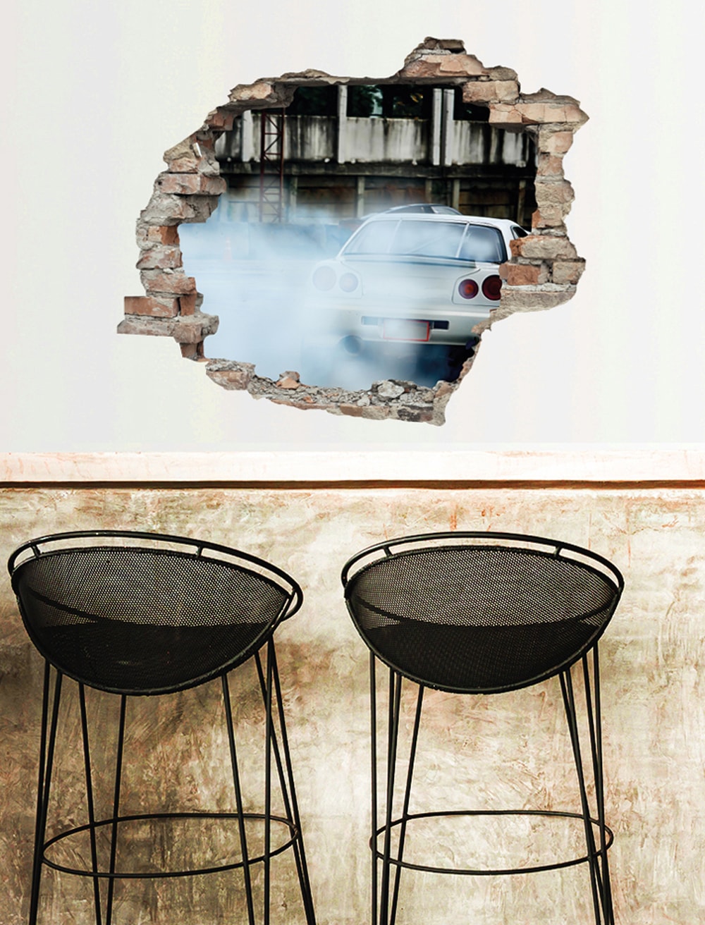 queence Wandtattoo »Auto«, (1 St.), Wandsticker, Wandbild, selbstklebend, 3D, Wanddurchbruch