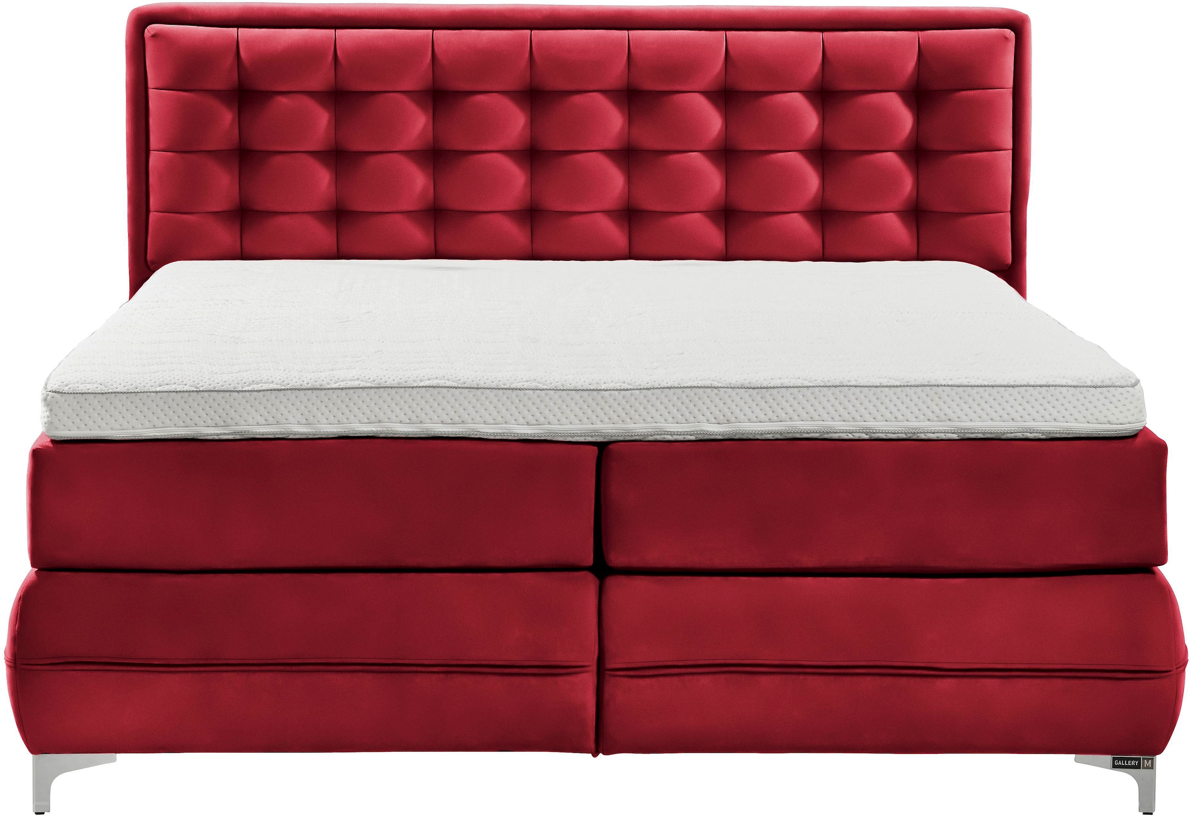 Musterring Boxspringbett »Dubai«, Winkelfuss in Chrom, 3 Härtegrade, Kopfteil in Kassettensteppung