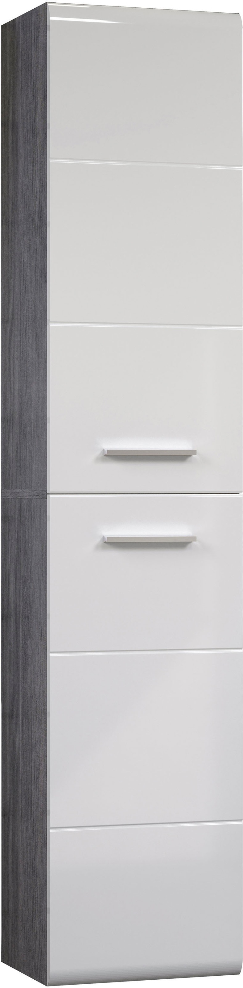 welltime Badmöbel-Set »Ravenna«, (3 St.), Hochschrank, Waschtisch, Spiegelschrank mit Wäschekorb und Waschbecken