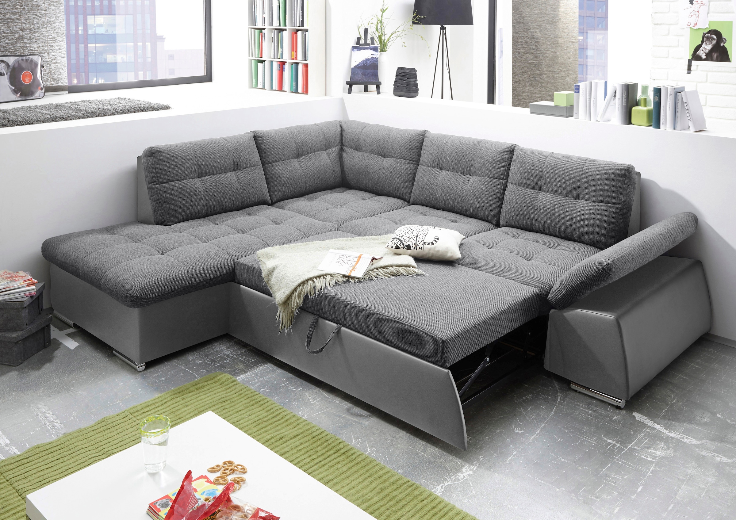 ED EXCITING DESIGN Ecksofa »Jakarta L-Form« mit Bettfunktion, Armteilverstellung, Kopfstützen & 2 Nierenkissen