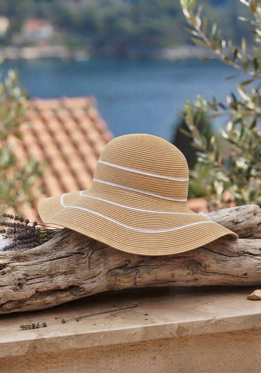 Laura Scott Chapeau de soleil avec bandes contrastées, caoutchouté et pliable - NEW