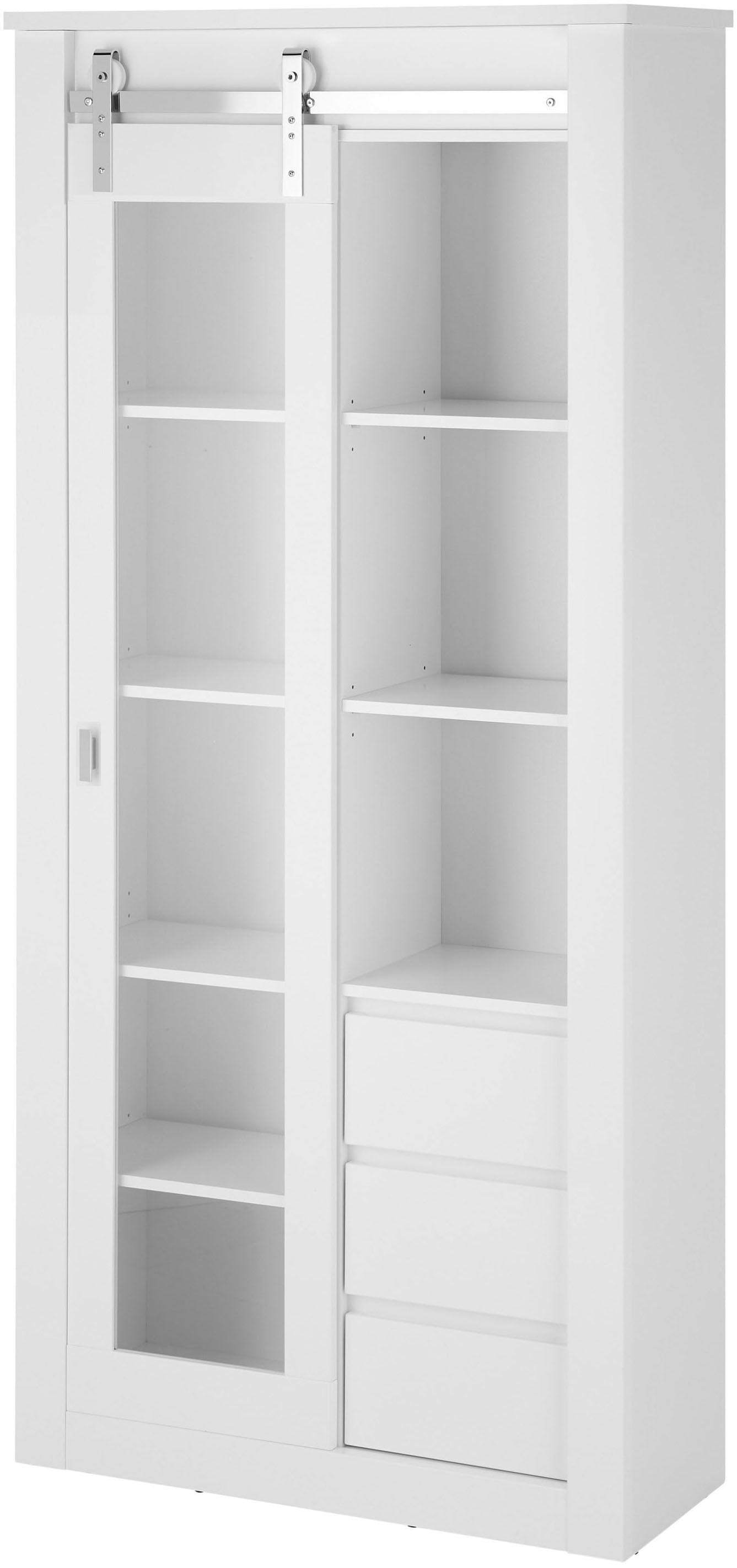 Home affaire Vitrine »Daytona, moderner Hochschrank, Glasvitrine in Weiss Hochglanz« mit Schiebetürenbeschlag in Chrom-Optik, ausreichend Stauraum