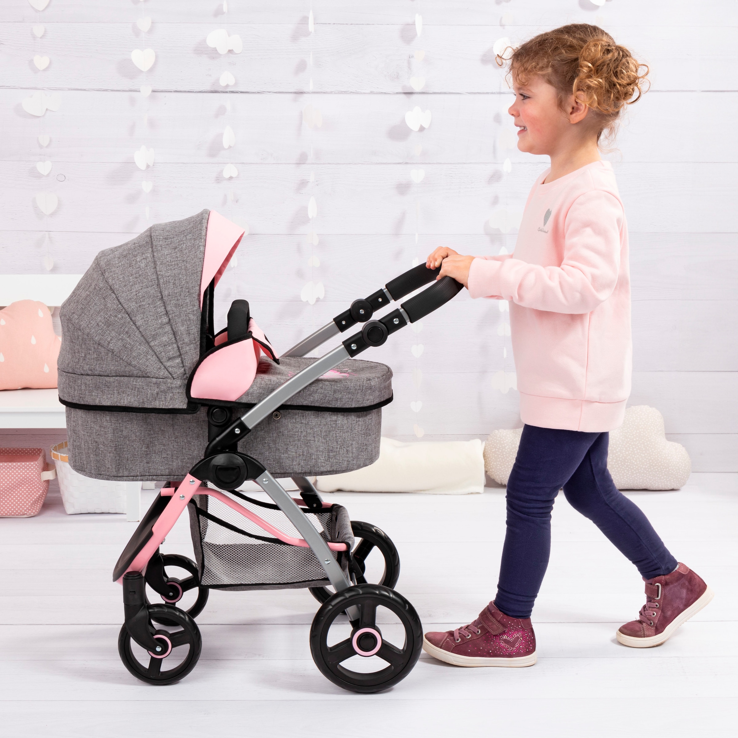 Bayer Kombi-Puppenwagen »City Max grau/rosa« mit Wickeltasche