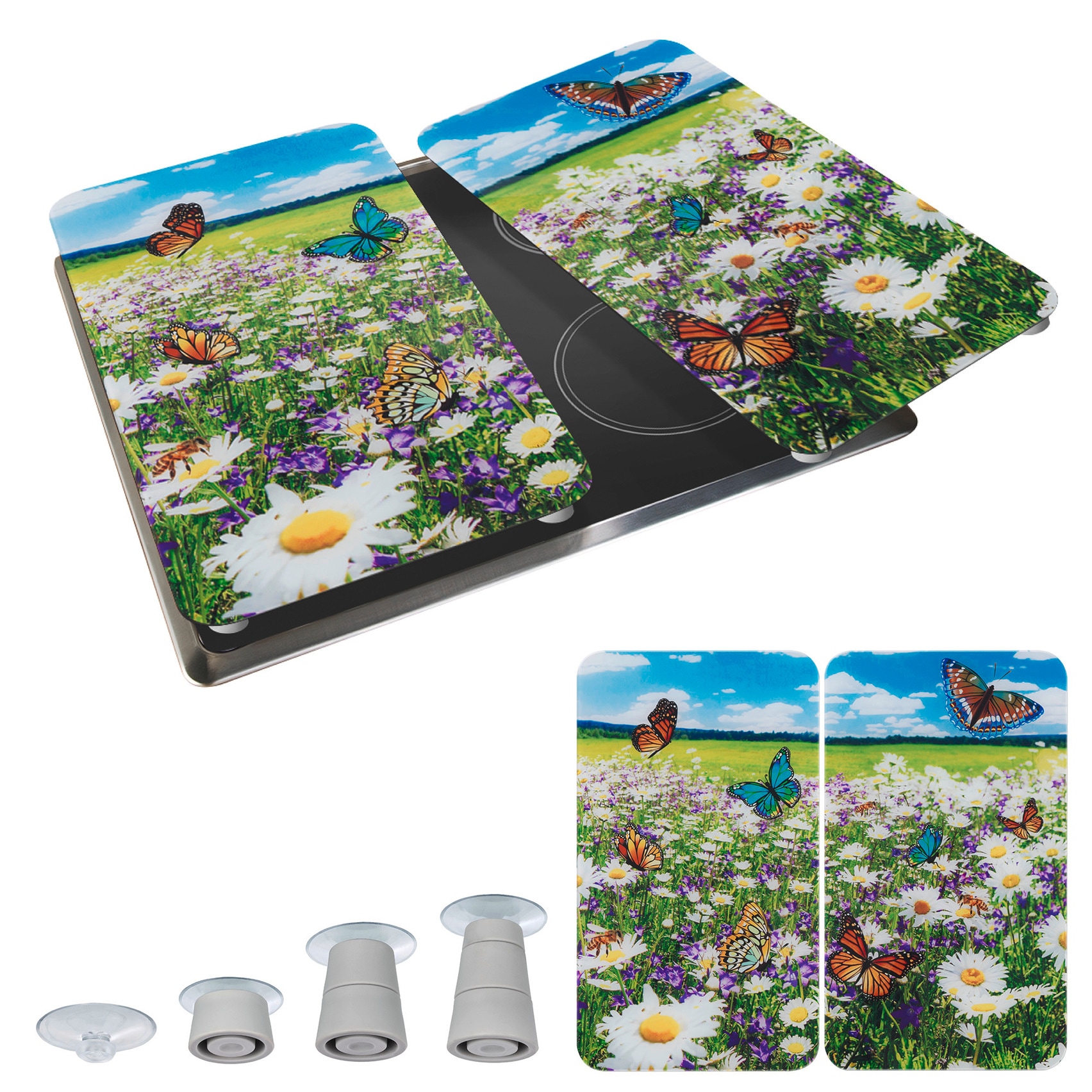WENKO Herd-Abdeckplatte »Universal Modell Sommerwiese«, (Set, 2 tlg.), Herdabdeckung für alle Herdarten, kratzfest, mit rutschfesten Füssen