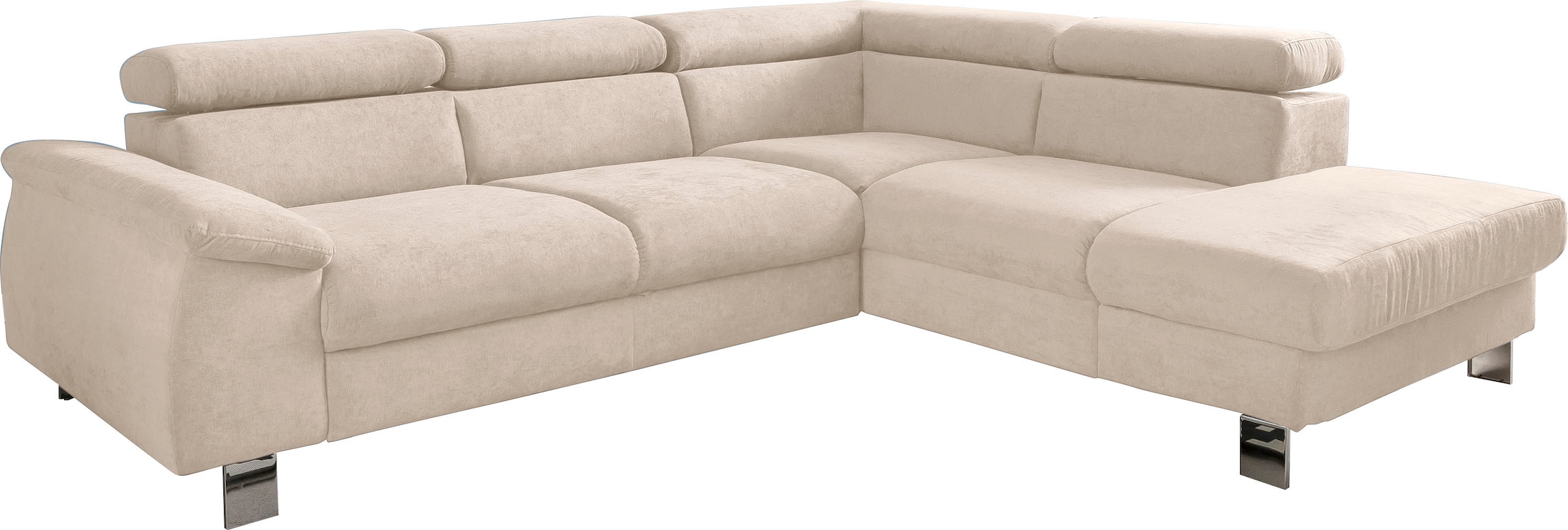 COTTA Canapé d'angle »Komaris L-Form, B: 249 cm« avec réglage de la tête, fonction couchage optionnelle, coffre-lit & lumière