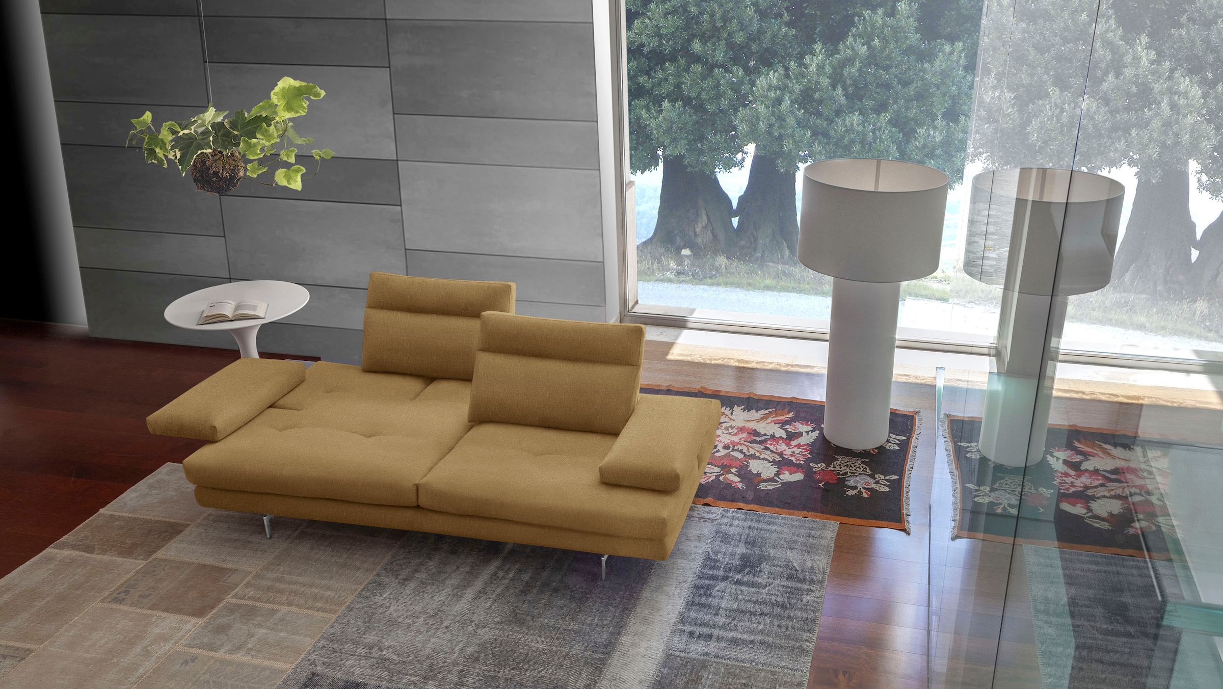 Image of CALIA ITALIA 3-Sitzer "Toby Wing, 208 cm breit, Designsofa mit hohem Sitzkomfort" inklusive Sitztiefenverstellung, Füsse in Chrom glänzend
