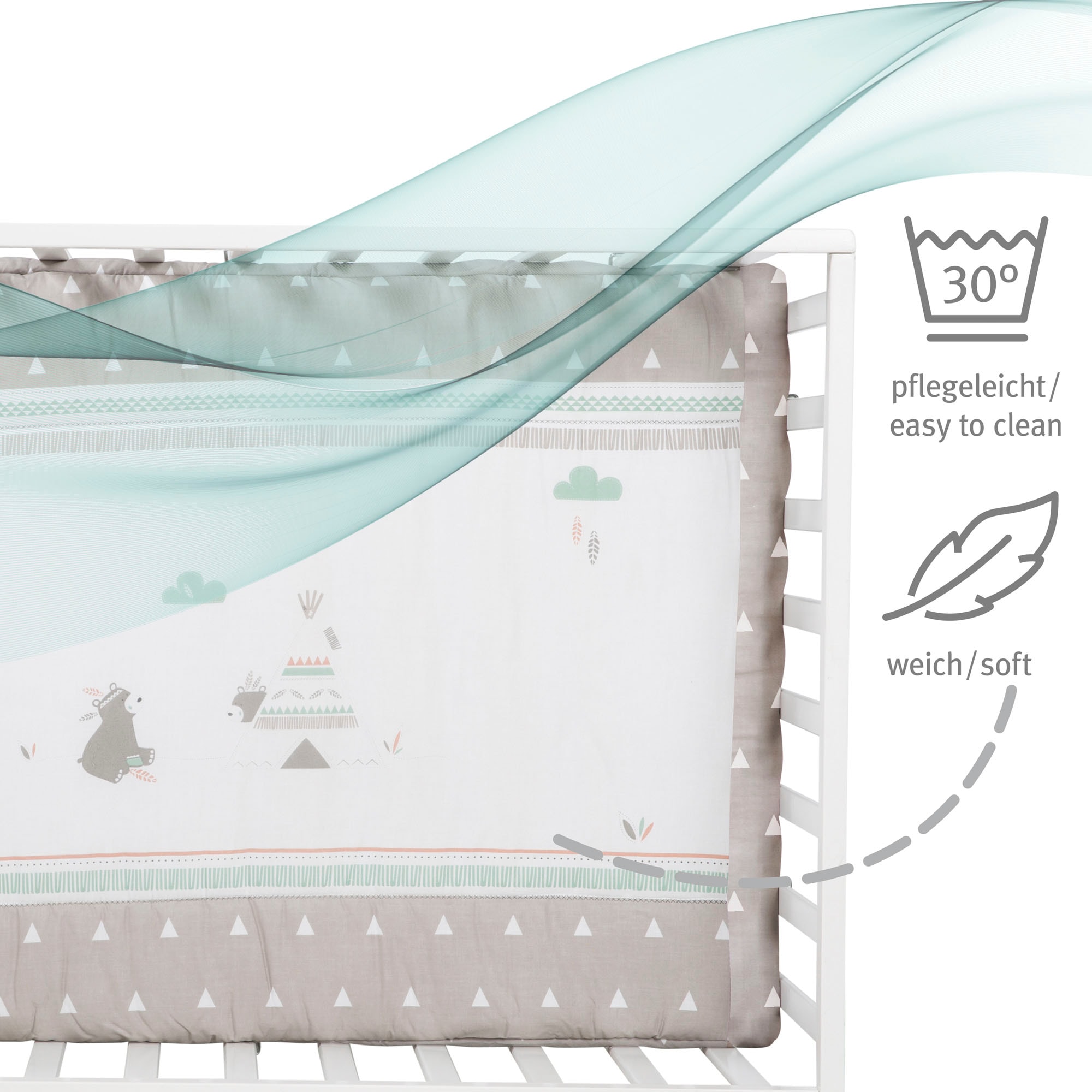 roba® Laufgitter »Indibär weiss, 100x75 cm«, bis 15 kg, mit Stoffeinlage