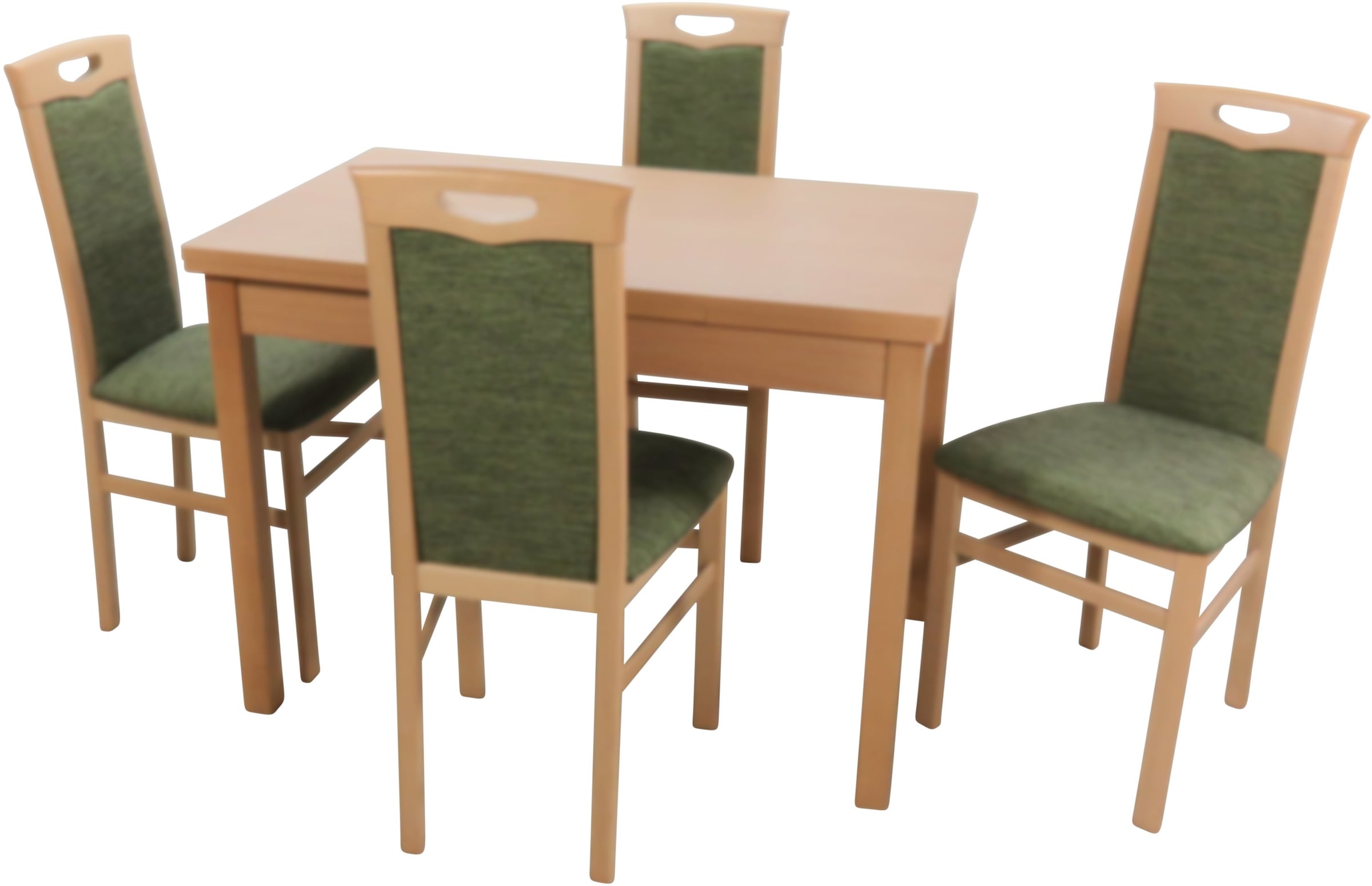 HOFMANN LIVING AND MORE Essgruppe »Carla«, (Spar-Set, 5 tlg., 1 Tisch, 4 Stühle), Stuhlgestell und Tischbeine aus Massivholz, Tisch mit 2 Ansteckplatten