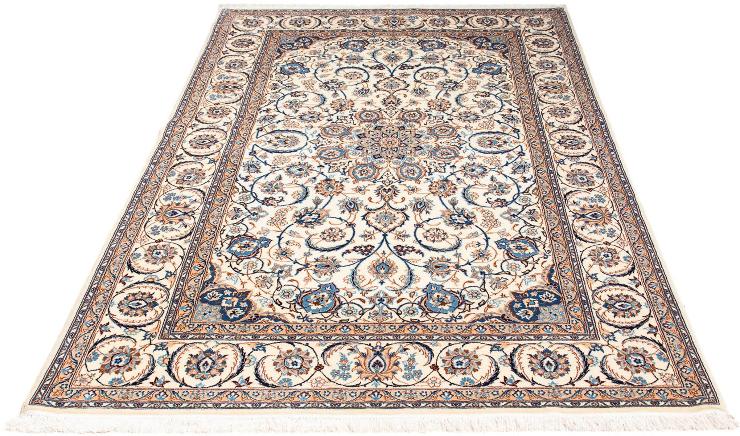 Image of morgenland Orientteppich »Perser - Nain - Premium - 201 x 123 cm - beige«, rechteckig, 6 mm Höhe, Wohnzimmer, Handgeknüpft, Einzelstück mit Zertifikat bei Ackermann Versand Schweiz