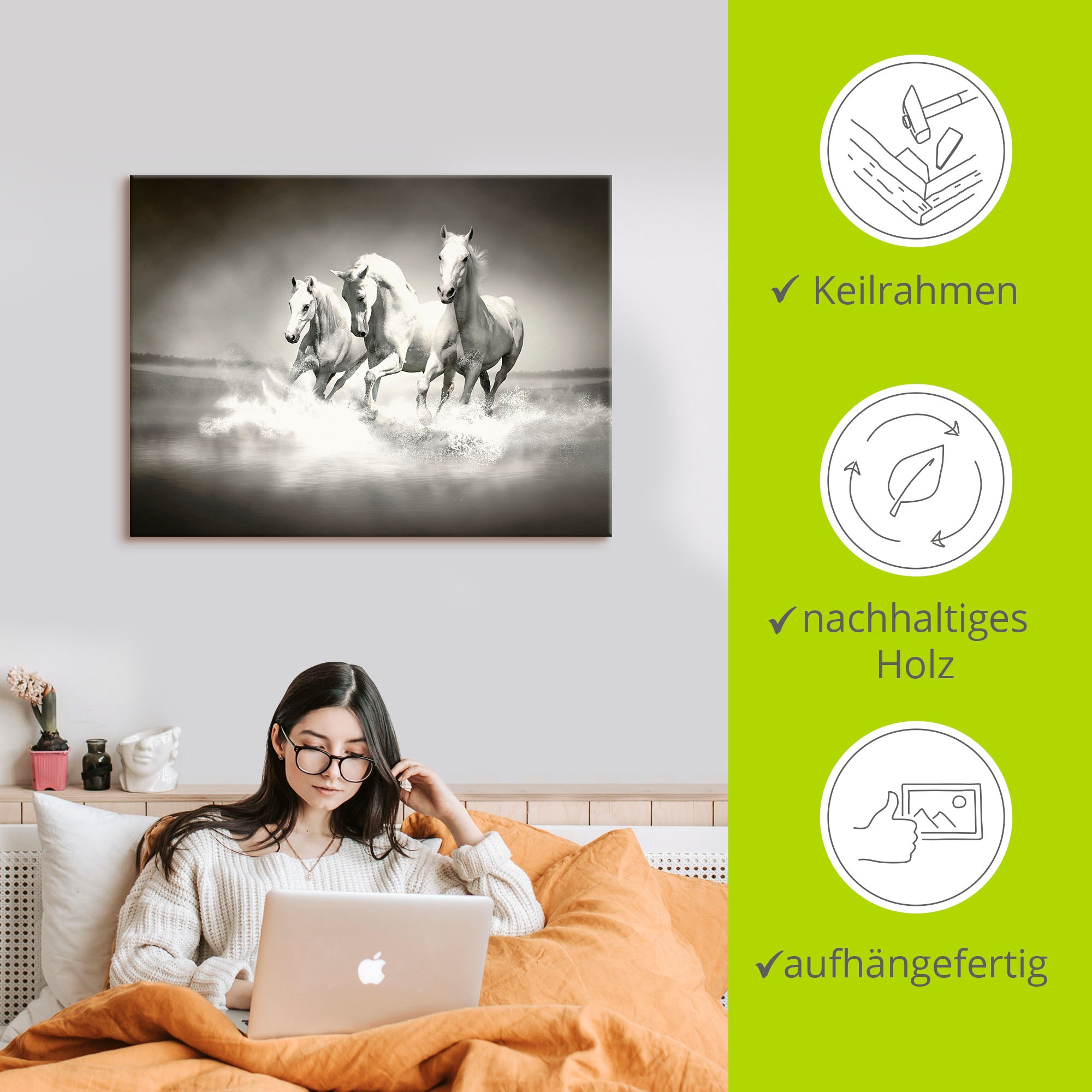 Artland Leinwandbild »Herde von weissen Pferden« Haustiere 1 Stk. tlg. auf Keilrahmen gespannt