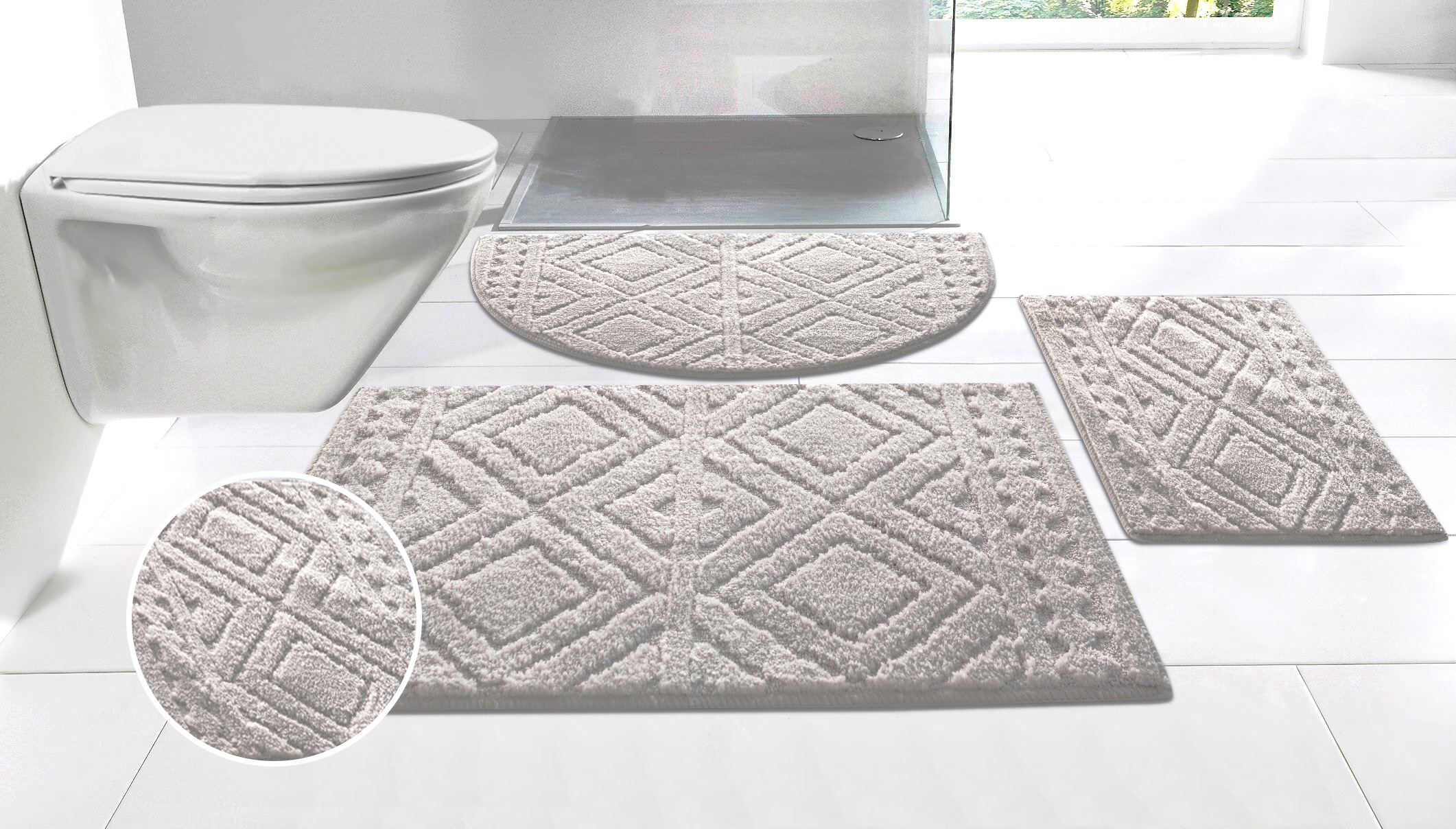Image of GOODproduct Badematte "Louvres, Badvorleger, Badezimmer Teppich, Duschvorleger" Höhe 10 mm rutschhemmend beschichtet schnell trocknend Badteppich, Uni Farben, Hoch-Tief Effekt, Boho-Style