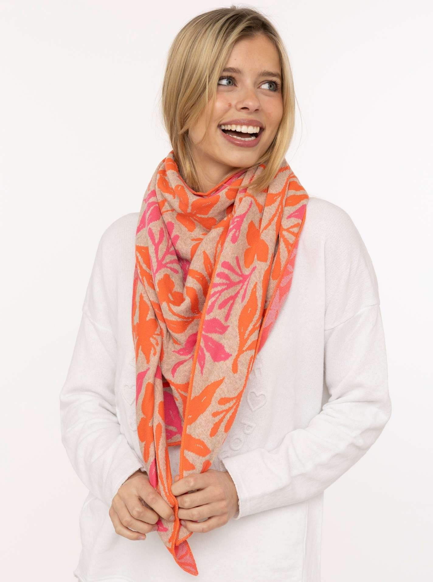 Image of Zwillingsherz Dreieckstuch ""Blätter Mix"" florales Muster, leuchtende Farben, Mode Tuch