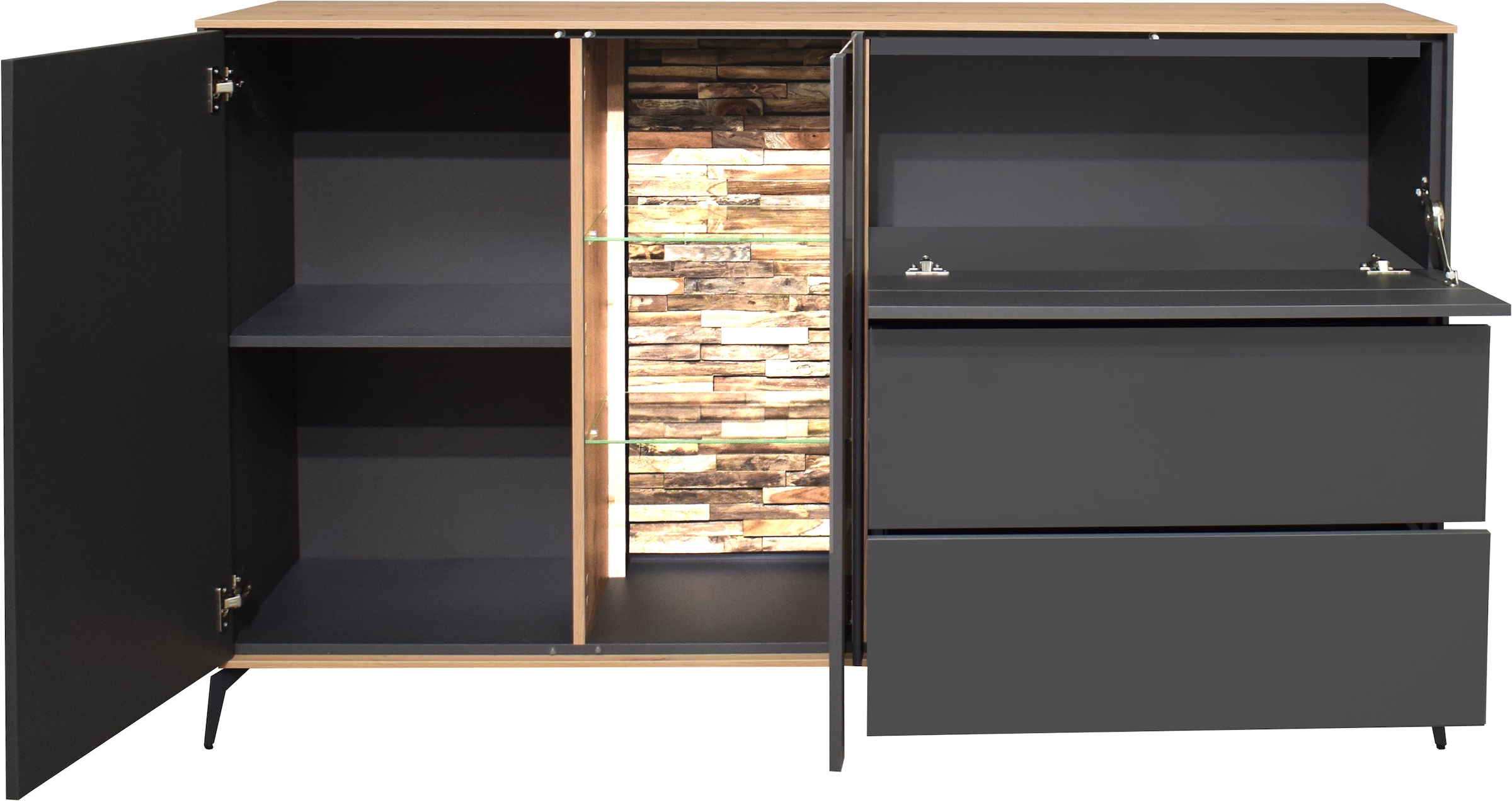 Mäusbacher Kommode Faro Sideboard B 169 cm, inkl. Beleuchtung, Push to open, Metallfüsse