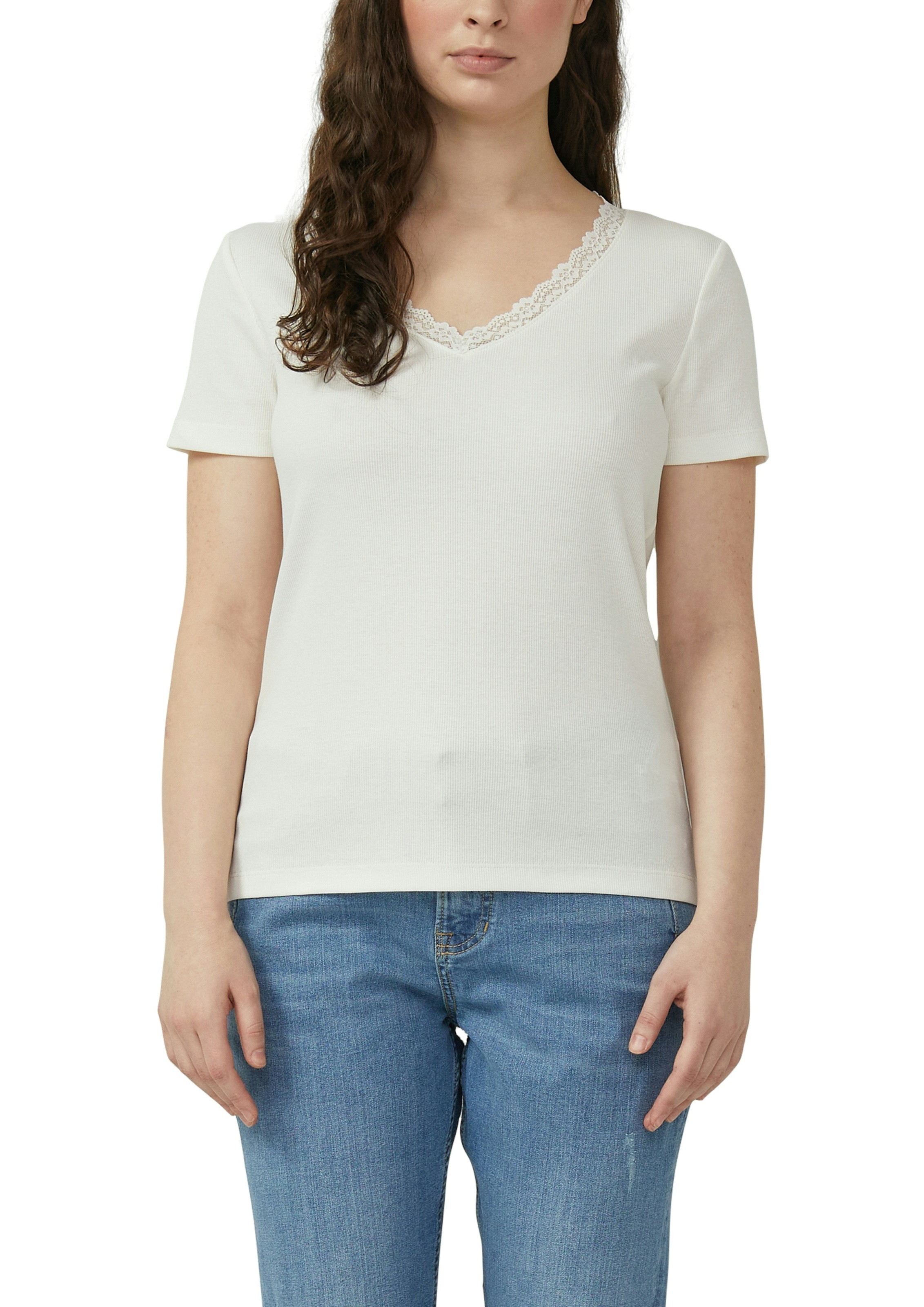 Image of s.Oliver Kurzarmshirt mit V-Ausschnitt und Spitze