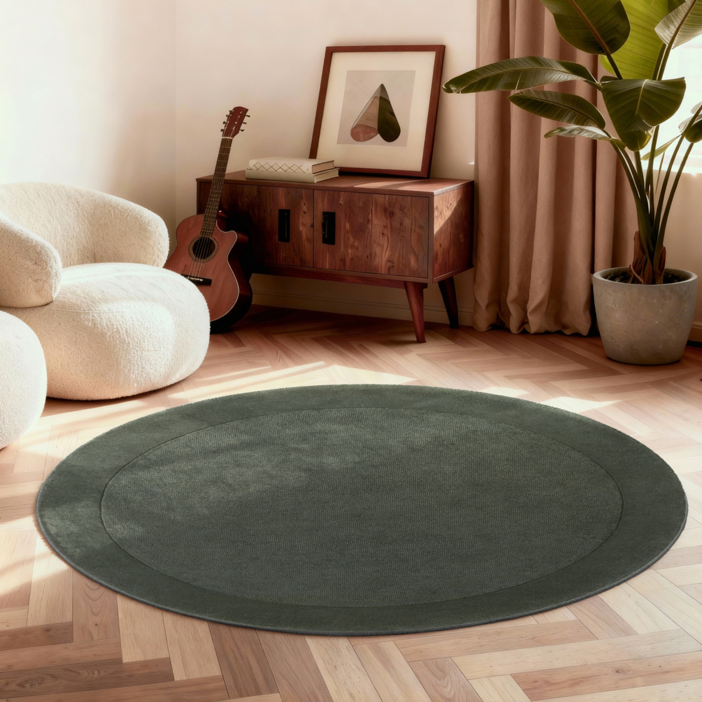 Villeroy & Boch Tapis »Wollteppich Kari« Rond 17 mm Höhe Handgewebt, Wolle, Bordüre, Einfarbig, Läufer, Wohnzimmer, Organisch