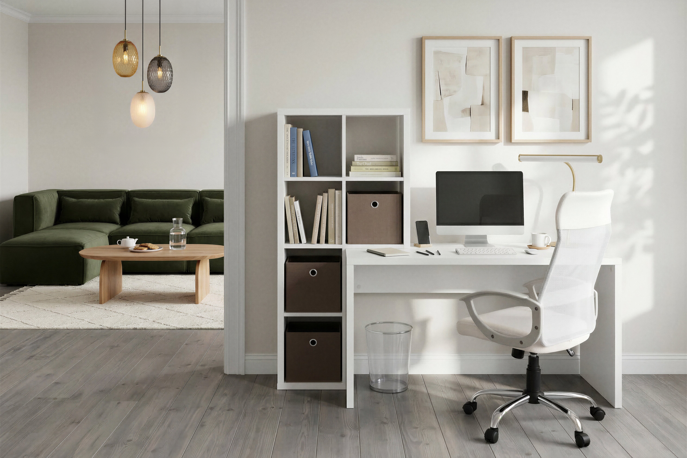 GOODproduct Bureau à étagères »Triest, Computertisch mit Raumtrenner, Breite 156 cm« , Regalelement flexibel montierbar, 6 Fächer, Tischbreite 120 cm
