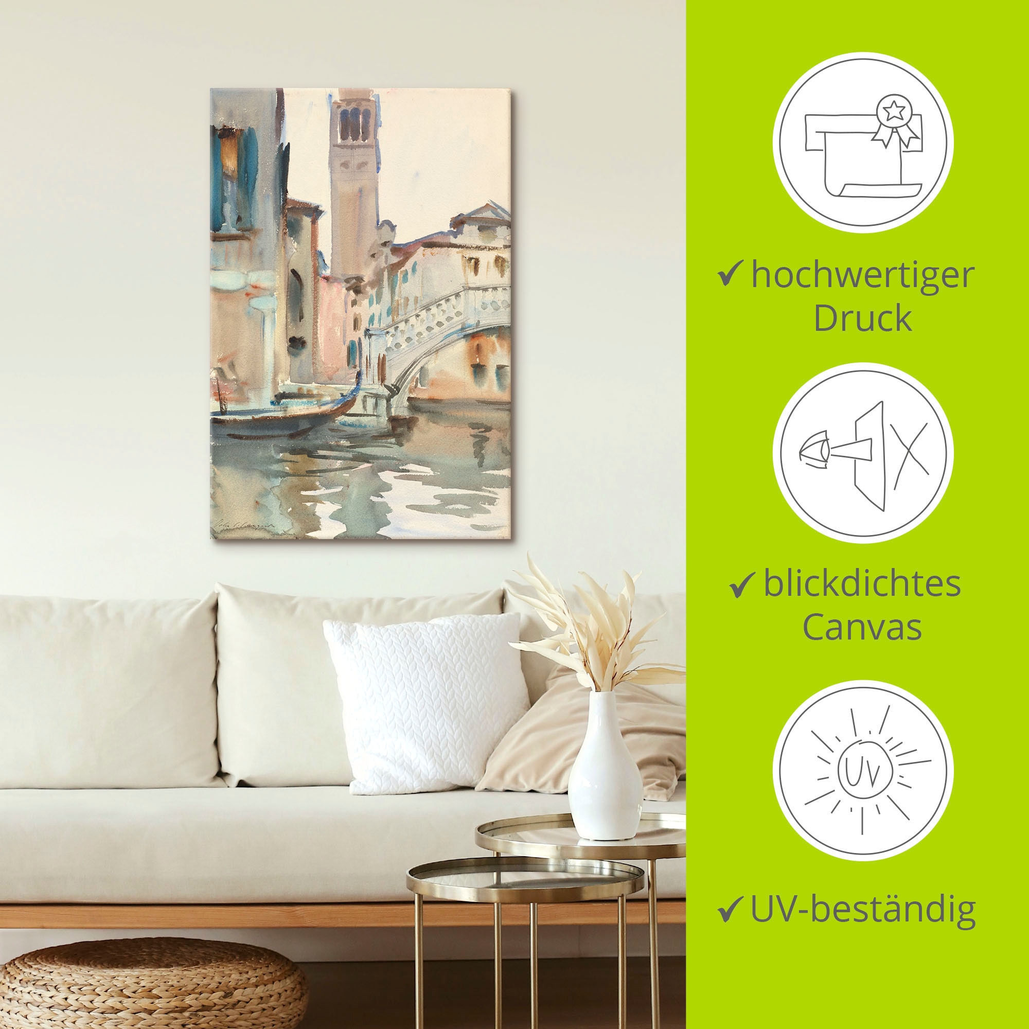 Artland Wandbild »Eine Brücke und Campanile, Venedig.« Venedig 1 Stk. tlg. als Leinwandbild, Poster in verschied. Grössen