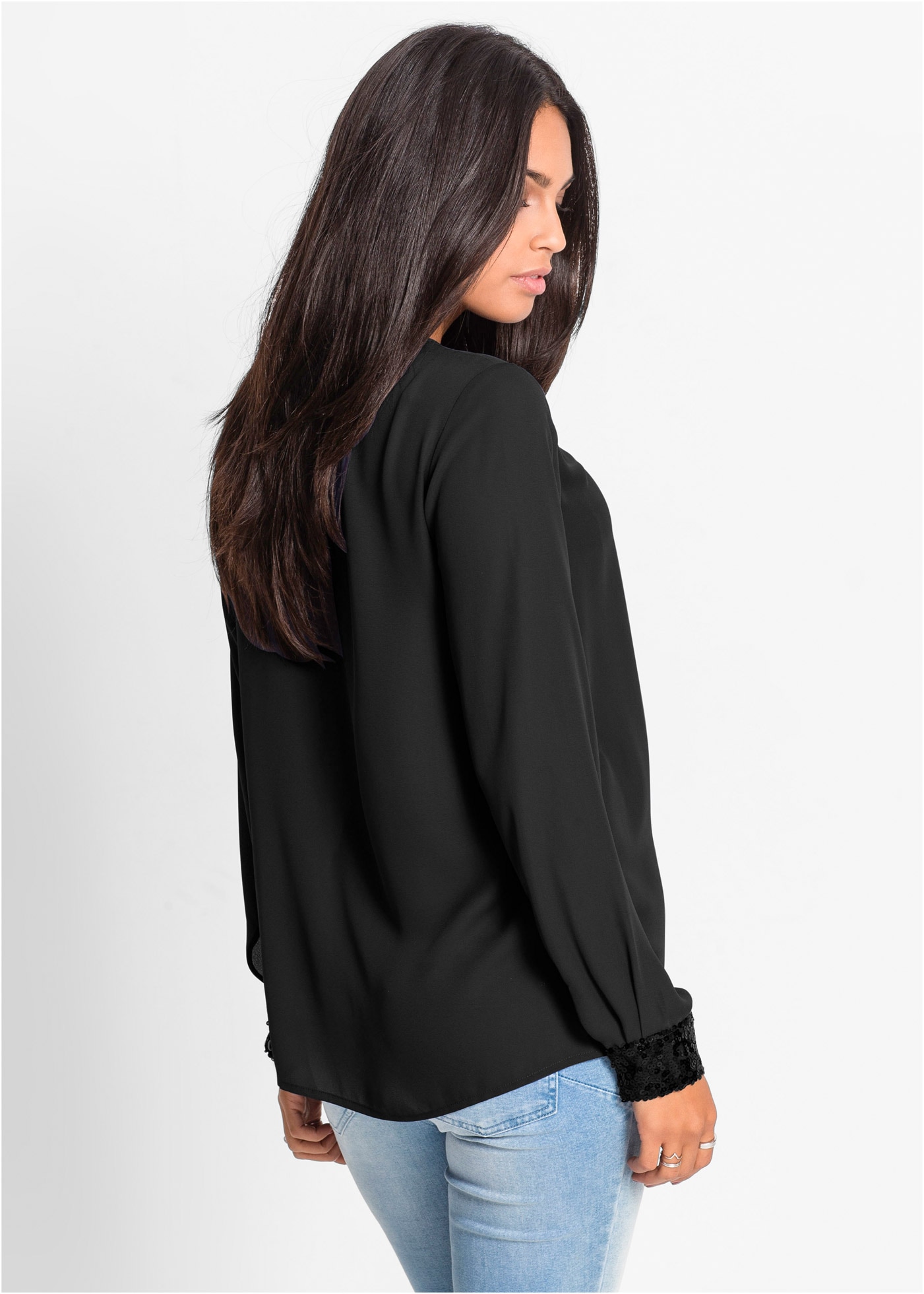 bonprix Blouse à enfiler »Schlupfbluse« lockere Passform, aus Polyester, mit Paillettenapplikationen