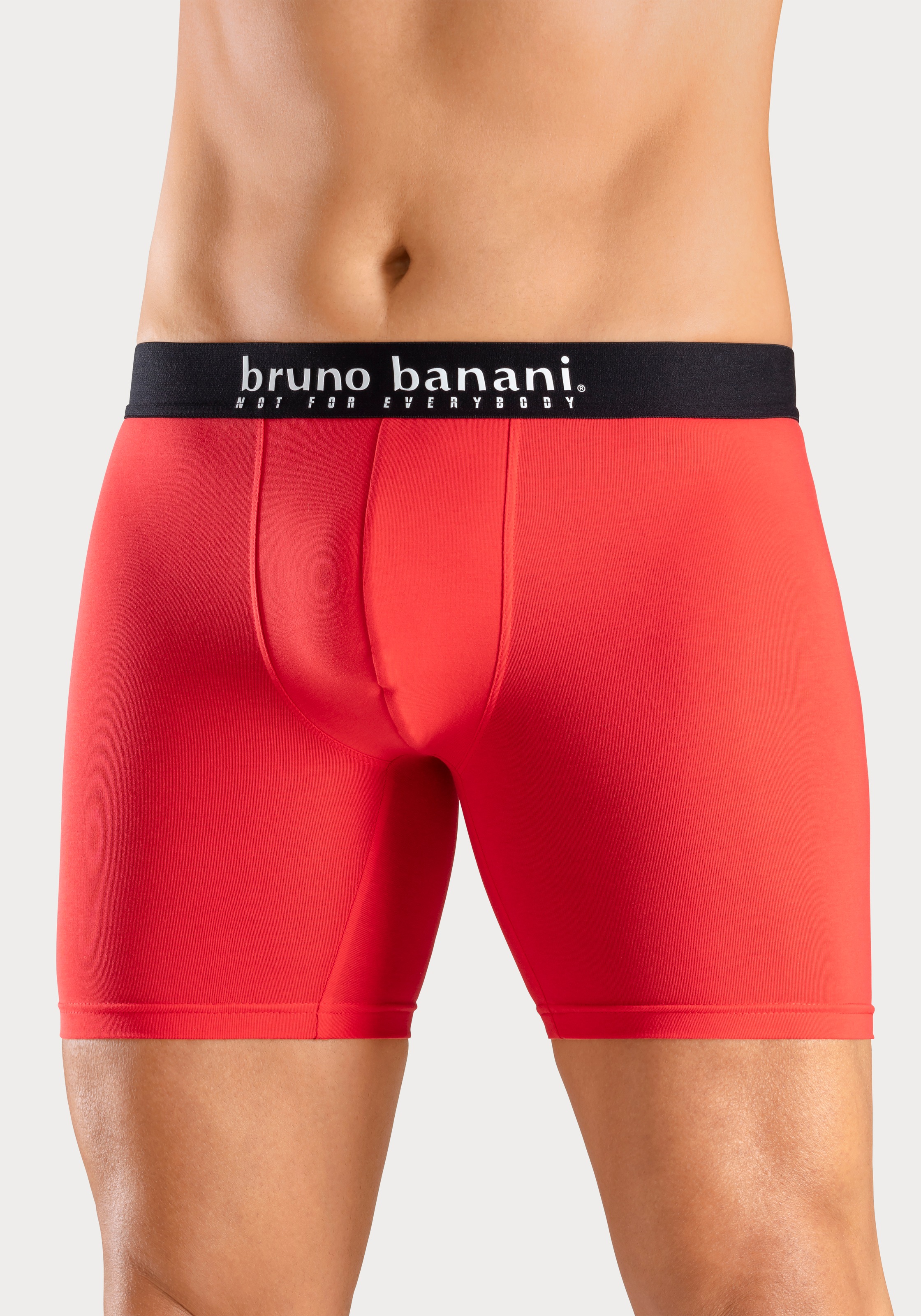 Bruno Banani Langer Boxer, (Packung, 4 St., 4er-Pack), mit Palmendruck und unifarben aus Baumwollmischung