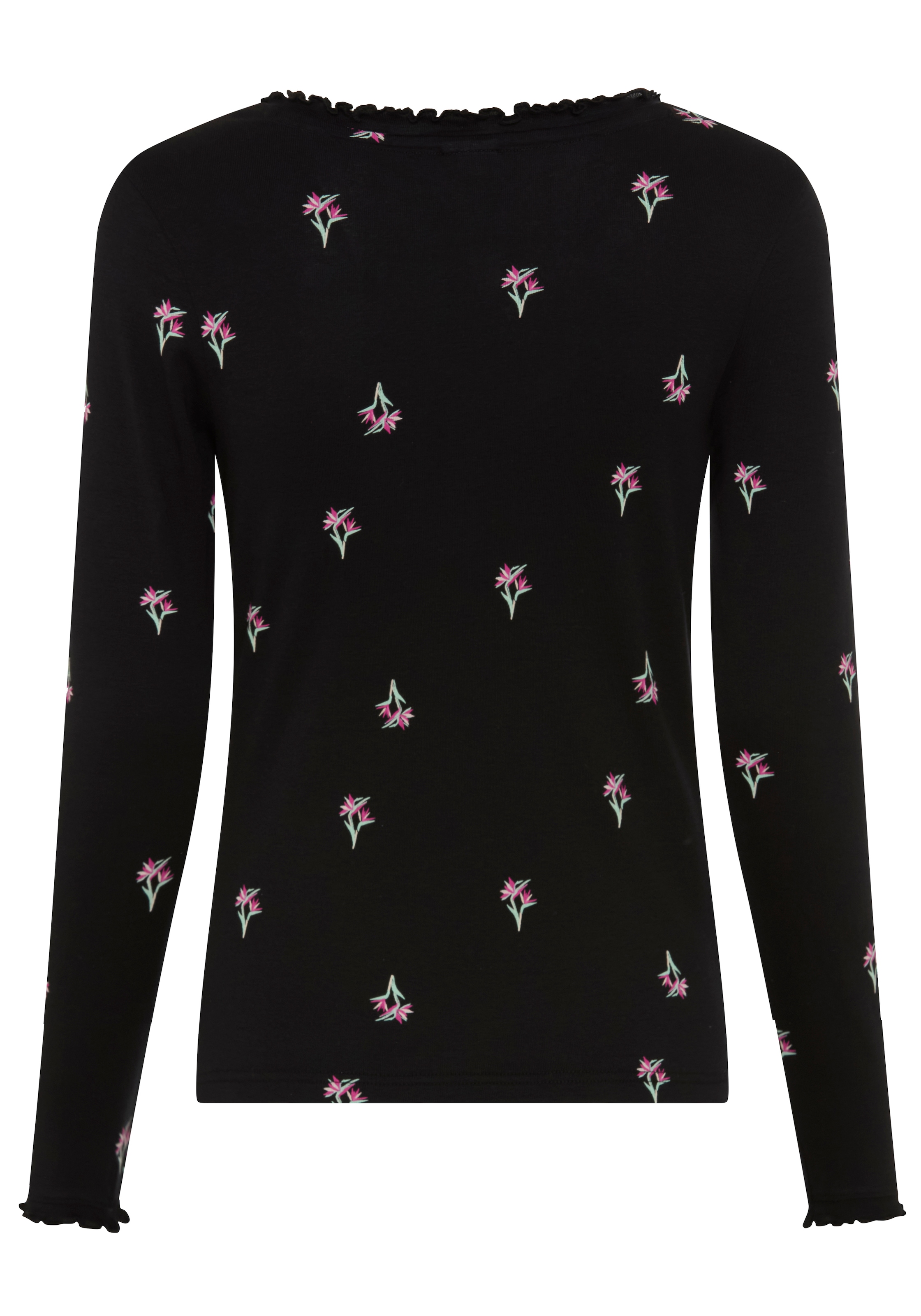 KangaROOS T-shirt à manches longues avec encolure en V, coupe ajustée, forme à la taille, en tissu côtelé