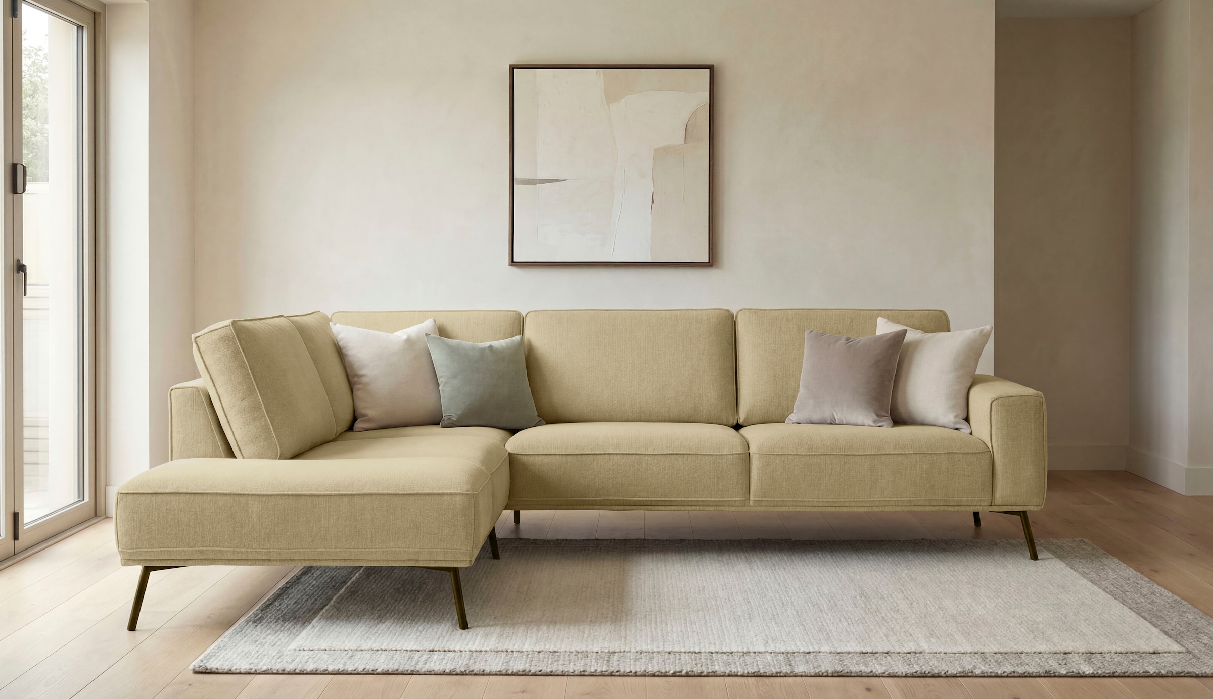 GOODproduct Ecksofa »Vosby« 260 cm, Chenille,  mit dekorativer Kedernaht, Wellenunterfederung