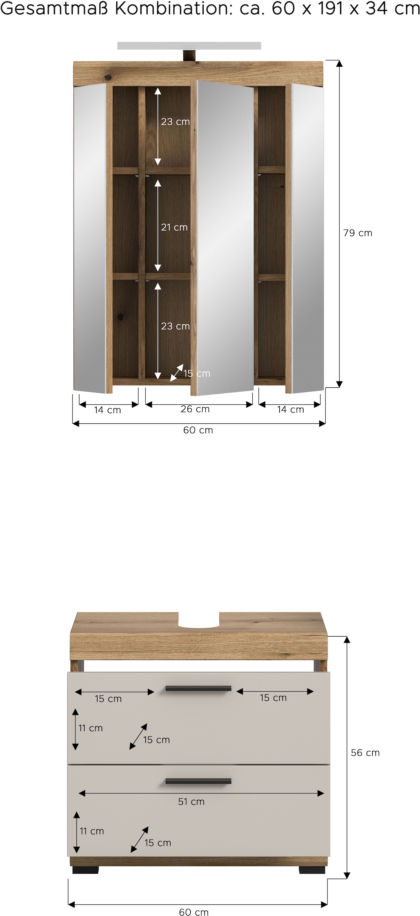 welltime Badmöbel-Set »Siena, 2 teilig, inklusive LED Beleuchtung, bestehend aus:« Set, TOPSELLER!, 