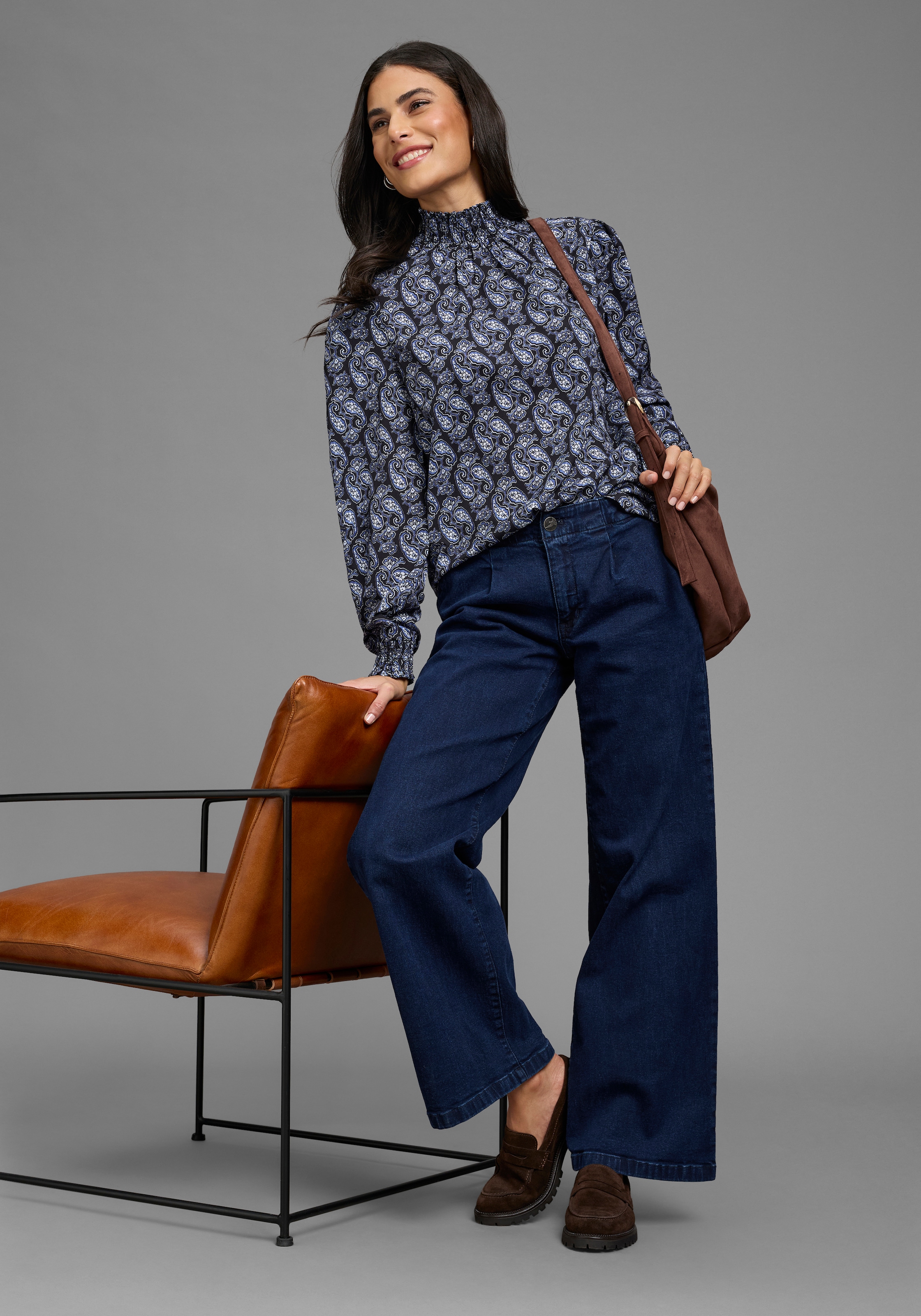 Laura Scott Blouse à pression coupe ample, avec bas de manches smocké