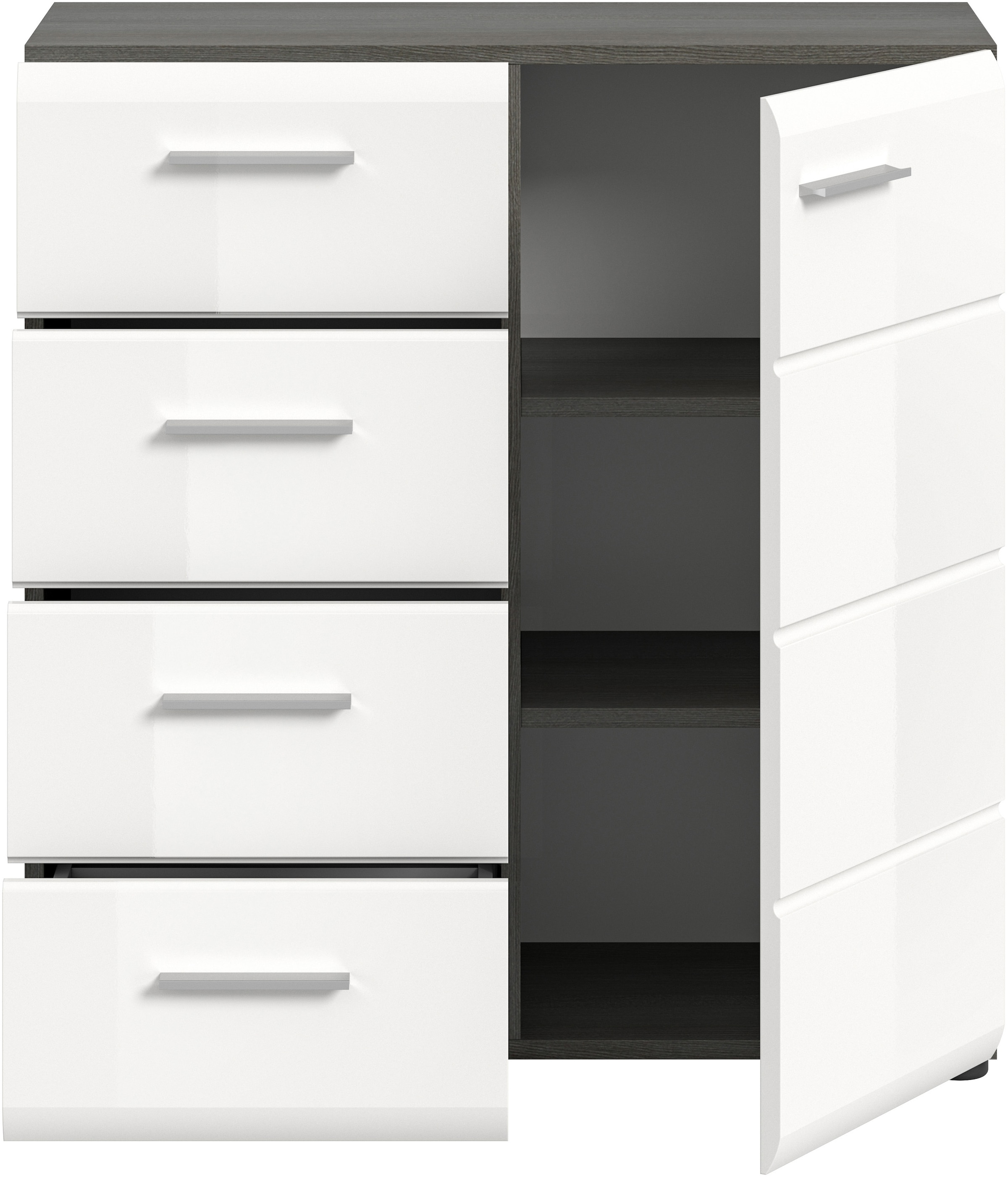 INOSIGN Kommode »Rumba, Breite 75cm, in Rauchsilberfarben Nachbildung/Weiss Hochglanz«, Kommode, Sideboard, Schrank