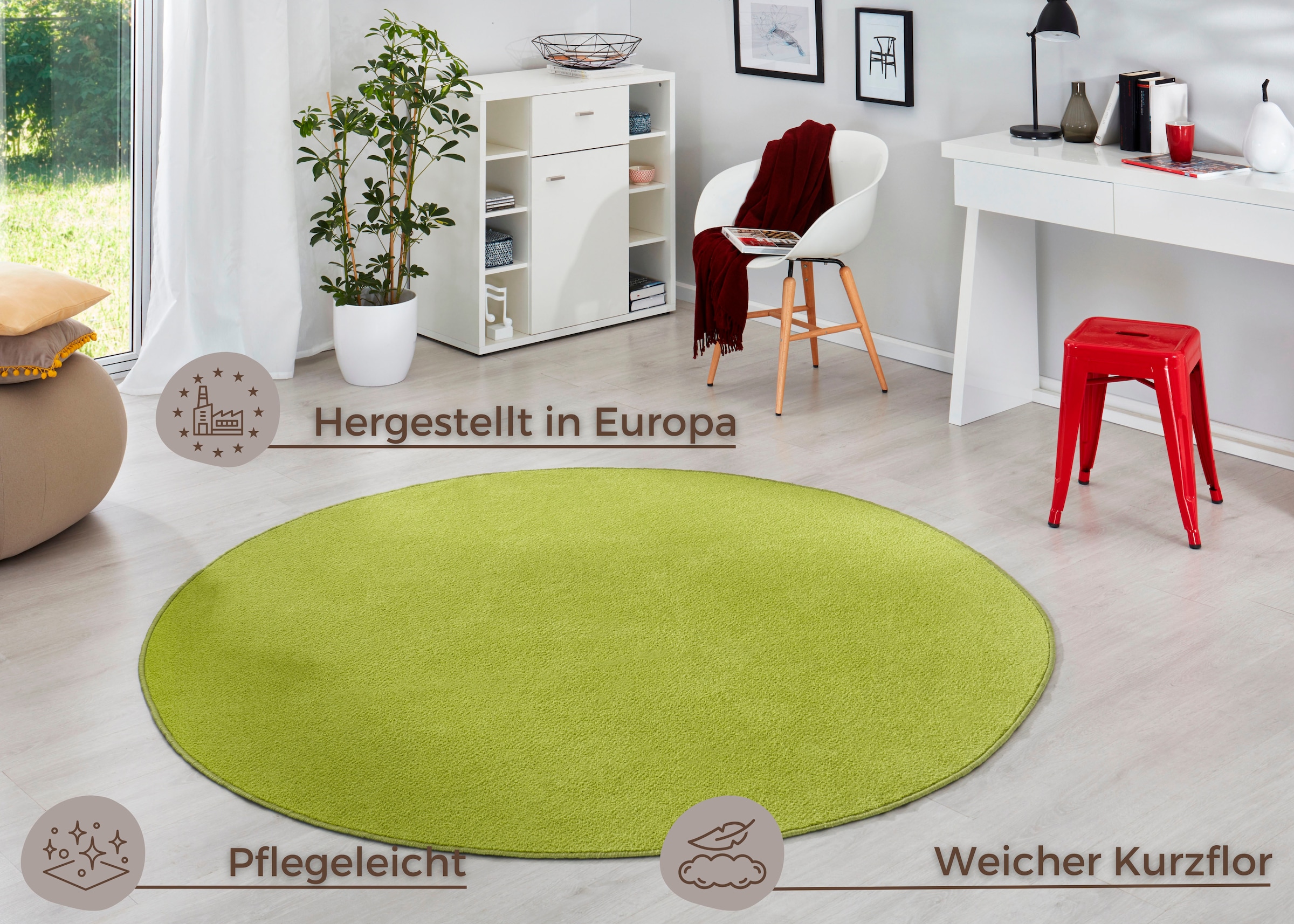 HANSE Home Teppich »Fancy«, rund, 7 mm Höhe, Kurzflor, Weich, Einfarbig, Wohnzimmer, Schlafzimmer, Esszimmer