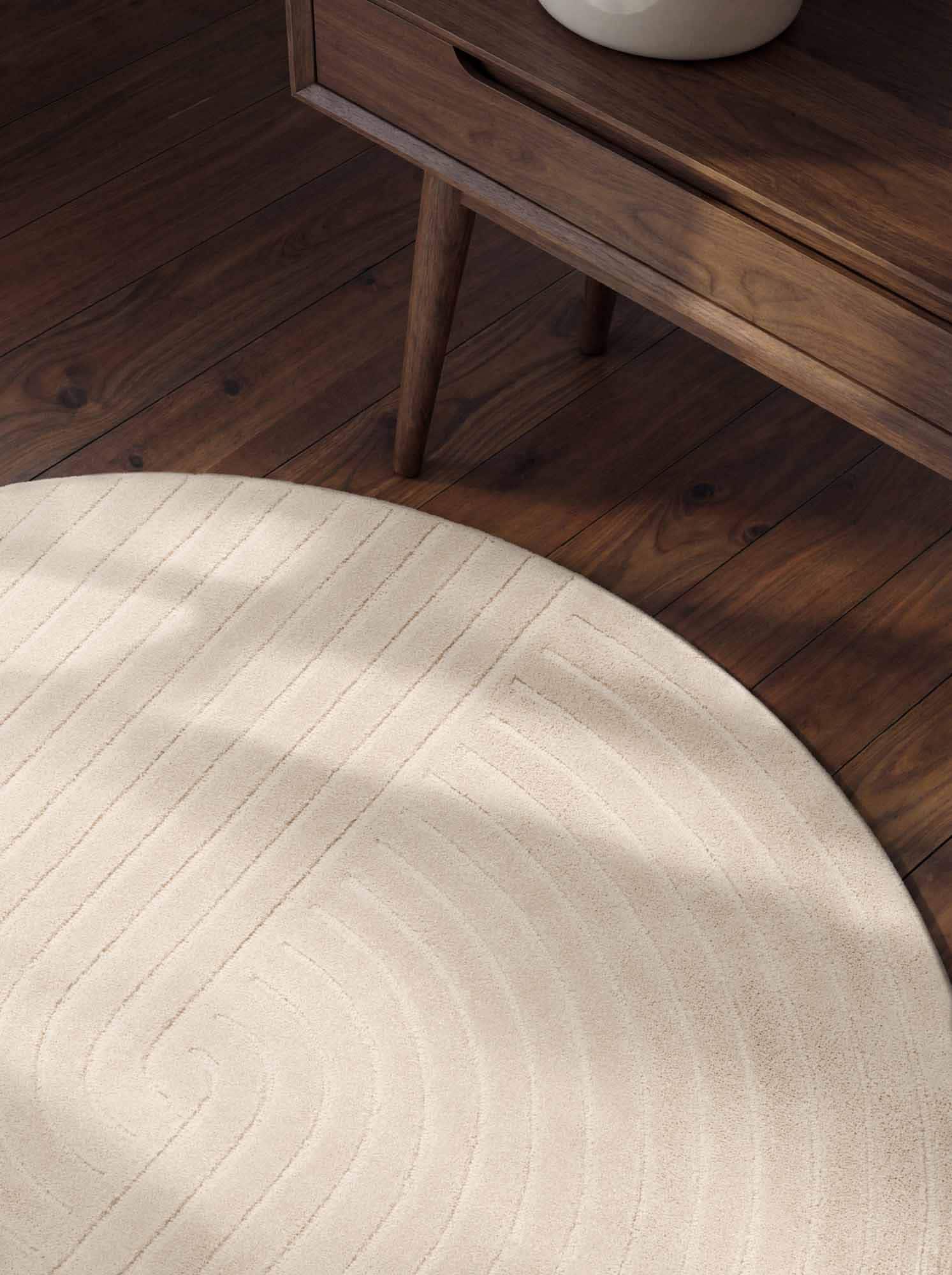 vikosa Wollteppich »Arcura« rund 15 mm Höhe Wolle Handgemacht, Hoch-Tief-Effekt, Geometrisches Linien Wellendesign