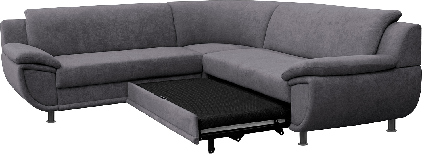 TRENDMANUFAKTUR Ecksofa »Rondo wahlweise mit Schlaffunktion, 267x247 cm (BxT), breite Armlehnen« L-Form, wahlweise mit Federkern bestellbar, Füsse schwarz