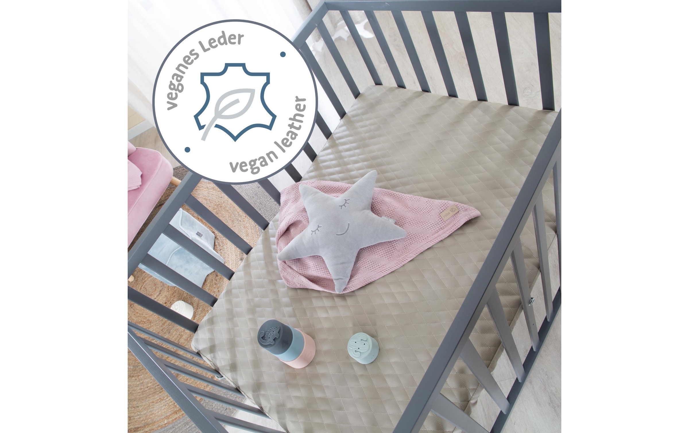 roba® Parc pour bébé »Laufgitter Holz anthrazit 75 x 100 cm höhenverstellbar«