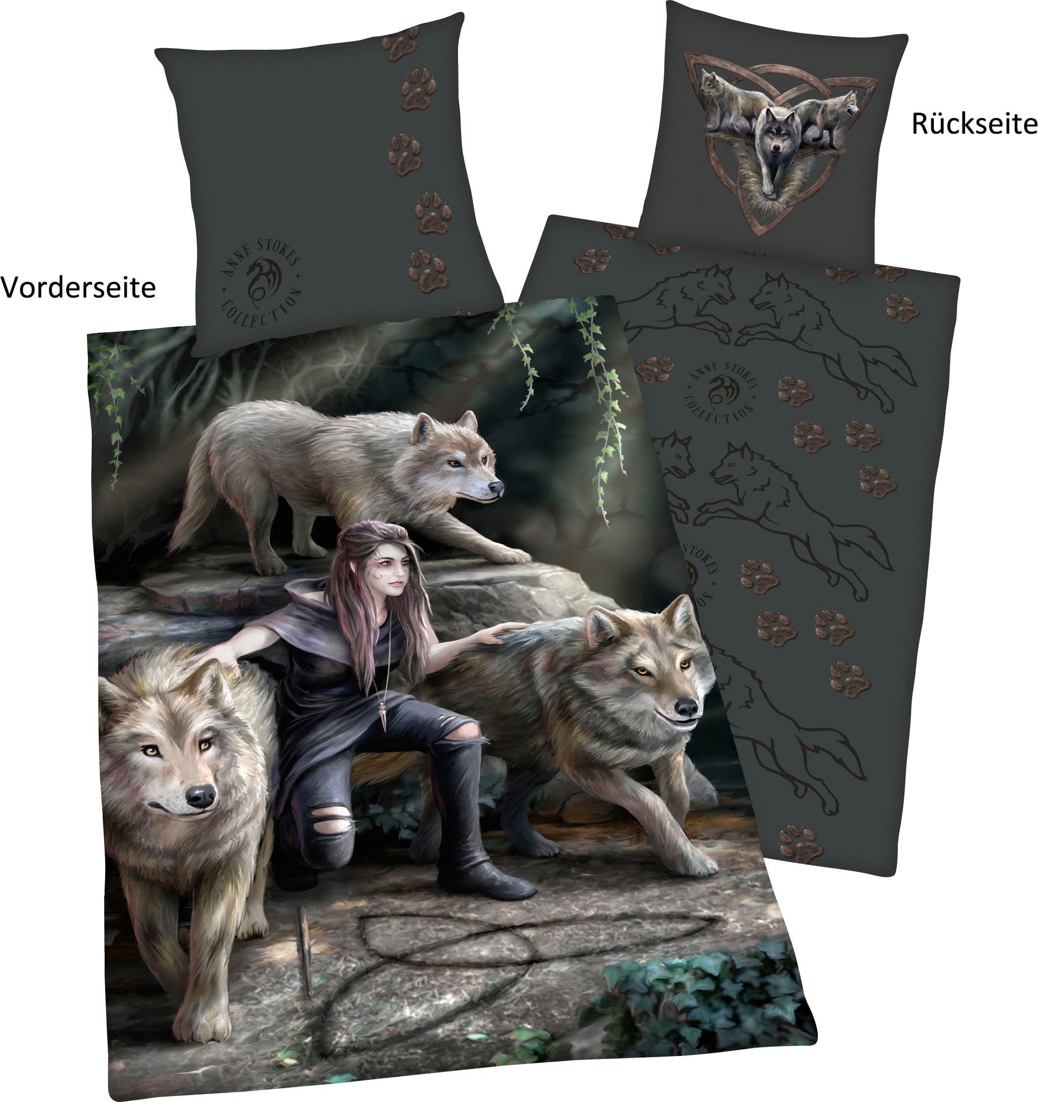 Image of Anne Stokes Wendebettwäsche "Anne Stokes" mit tollem Wolf Motiv