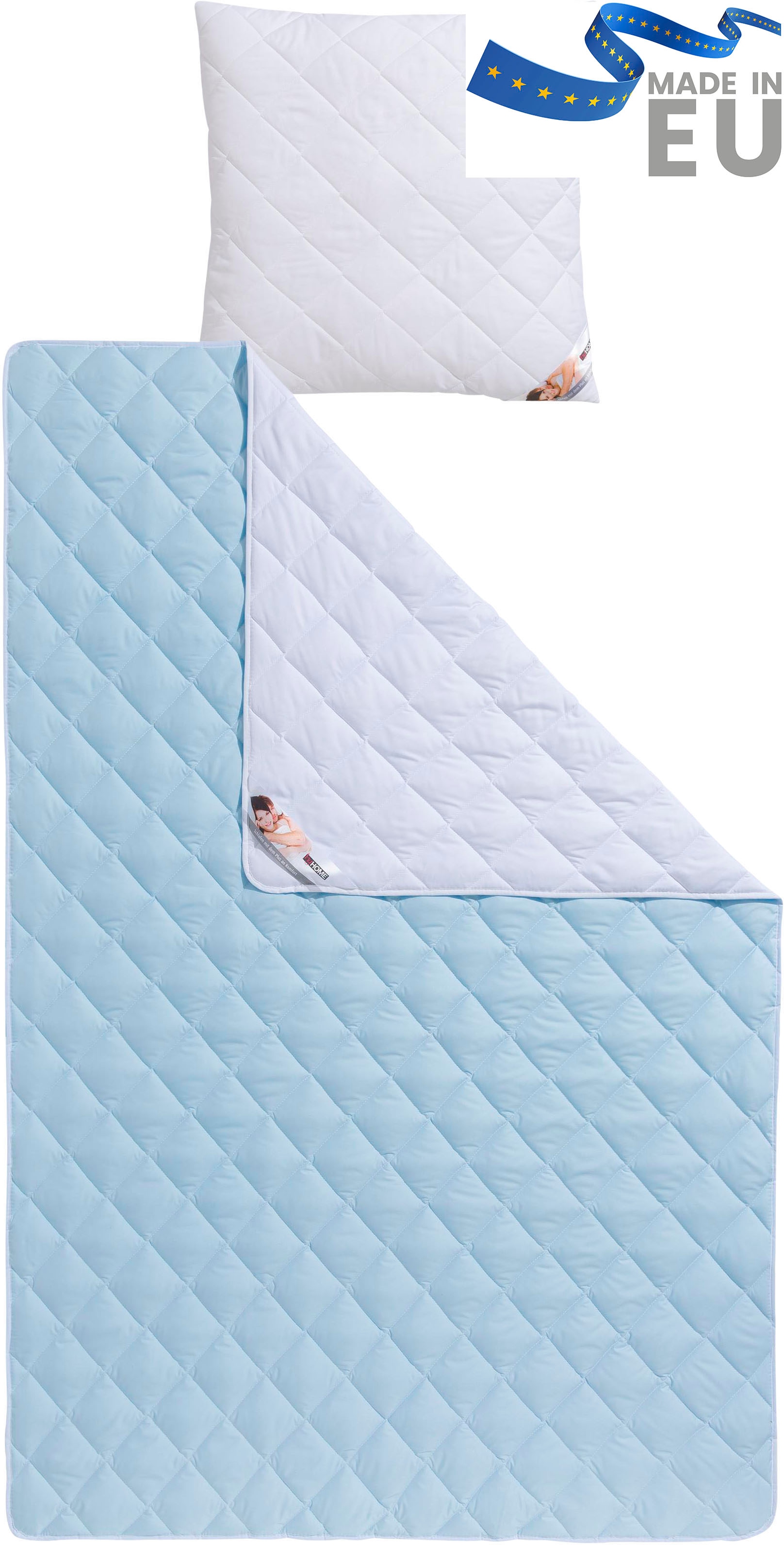 my home Couette microfibre + oreiller en fibres synthétiques »Top Cool, Bettdecke und Kissen im Set 135x200 & 155 x220 cm« mit Sommer- und Winterseite