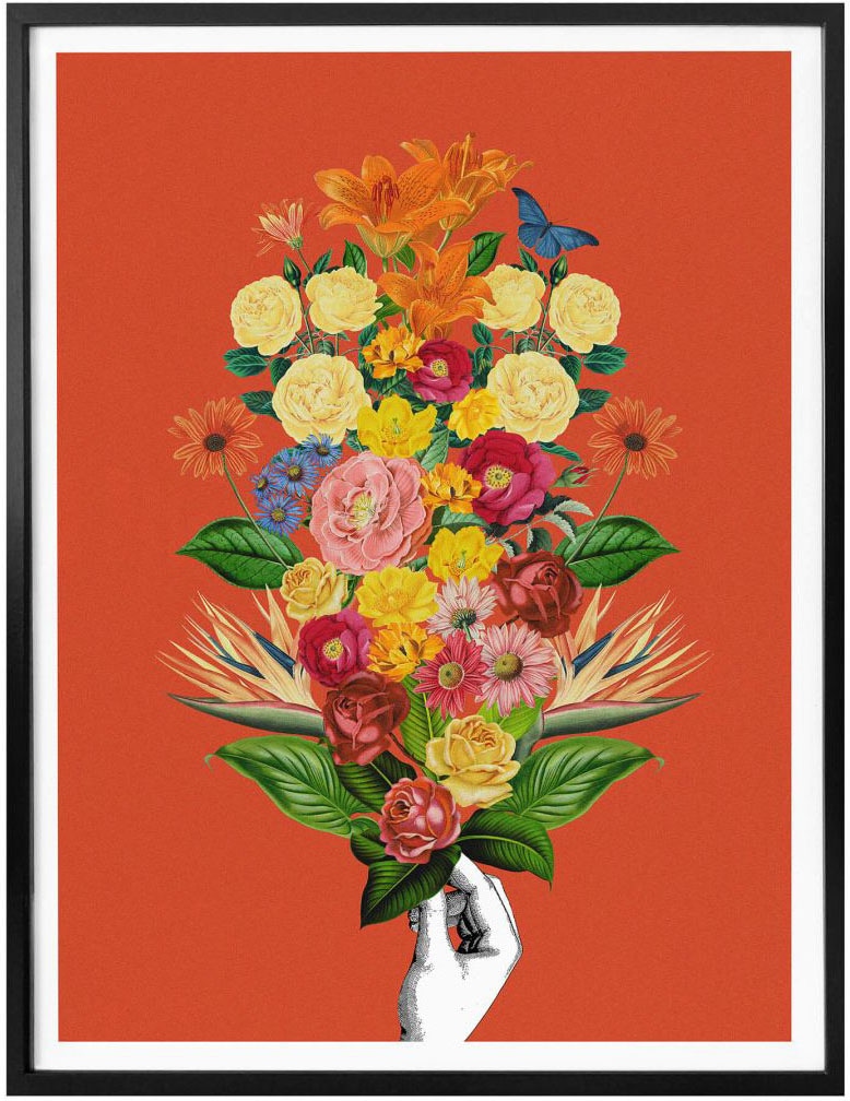 Wall-Art Poster »Botanical Rot Blumenstrauss«, Schriftzug, (1 St.), Poster ohne Bilderrahmen