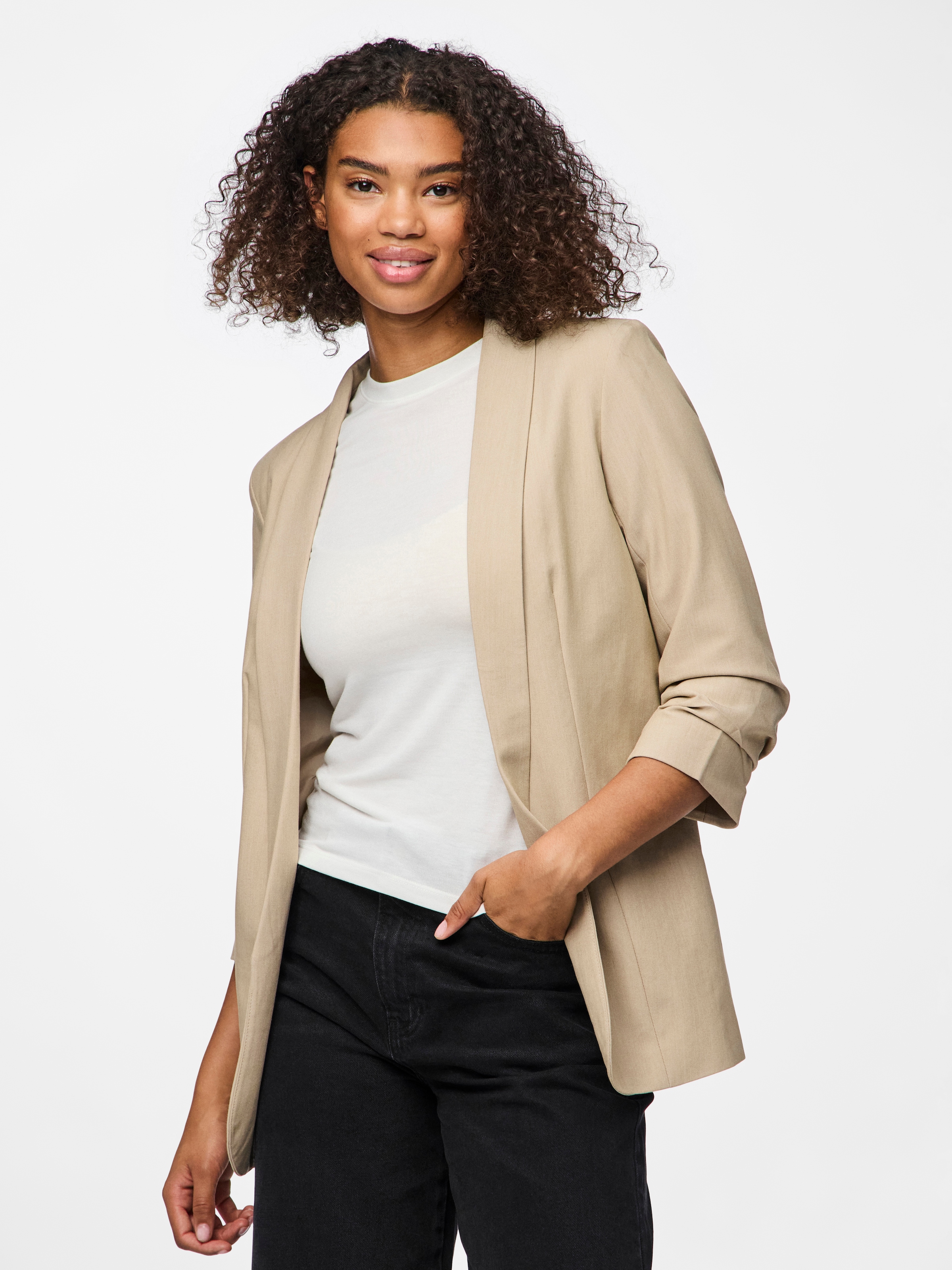 Image of pieces Blusenblazer "PCBOSELLA 3/4 BLAZER NOOS" Materialmix, regular fit
