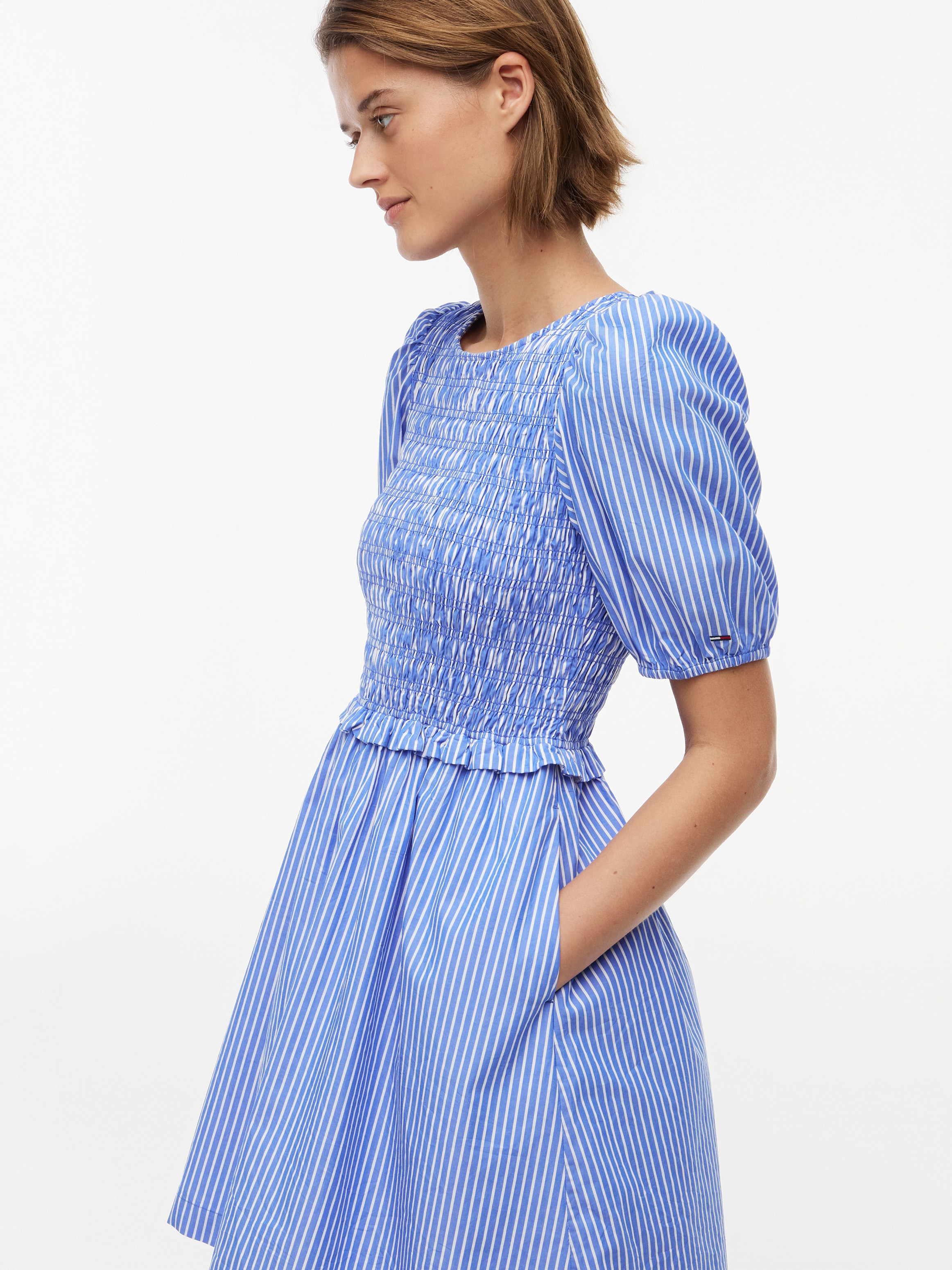 Tommy Jeans Minikleid »TJW POPLIN SMOCK MINI DRESS EXT« Baumwolle, kurze Puffärmel, Oberteil gesmokt
