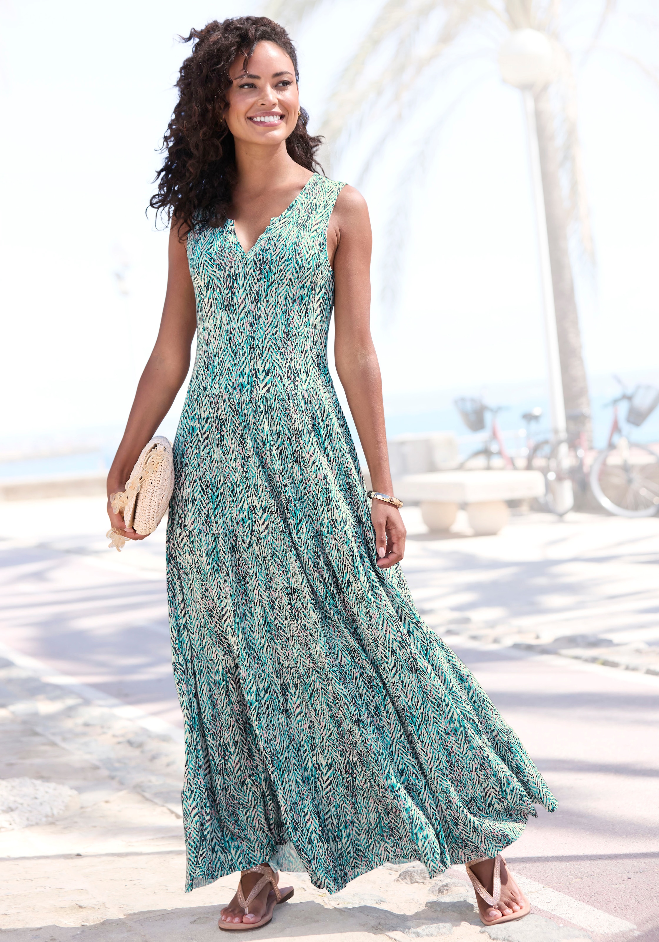 Image of Vivance Maxikleid mit Alloverdruck, langes Sommerkleid aus Jersey, casual