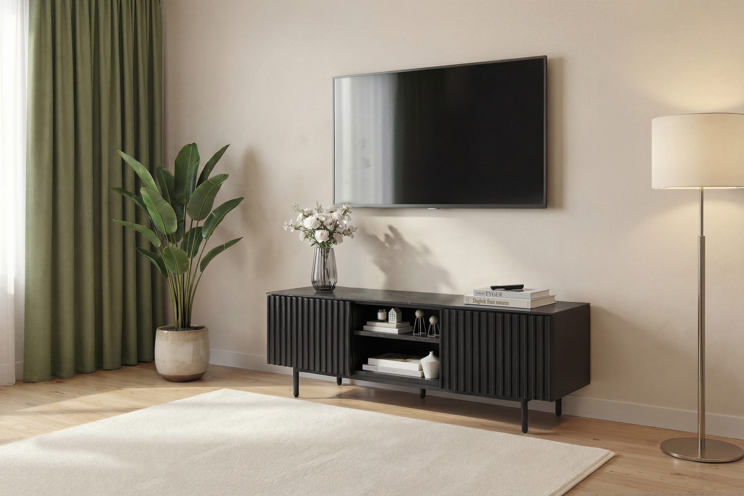 GOODproduct TV-Board »Candise« Sintersteinplatte, Soft-Close-Funktion, FSC-zertifiziertem Eschenholz