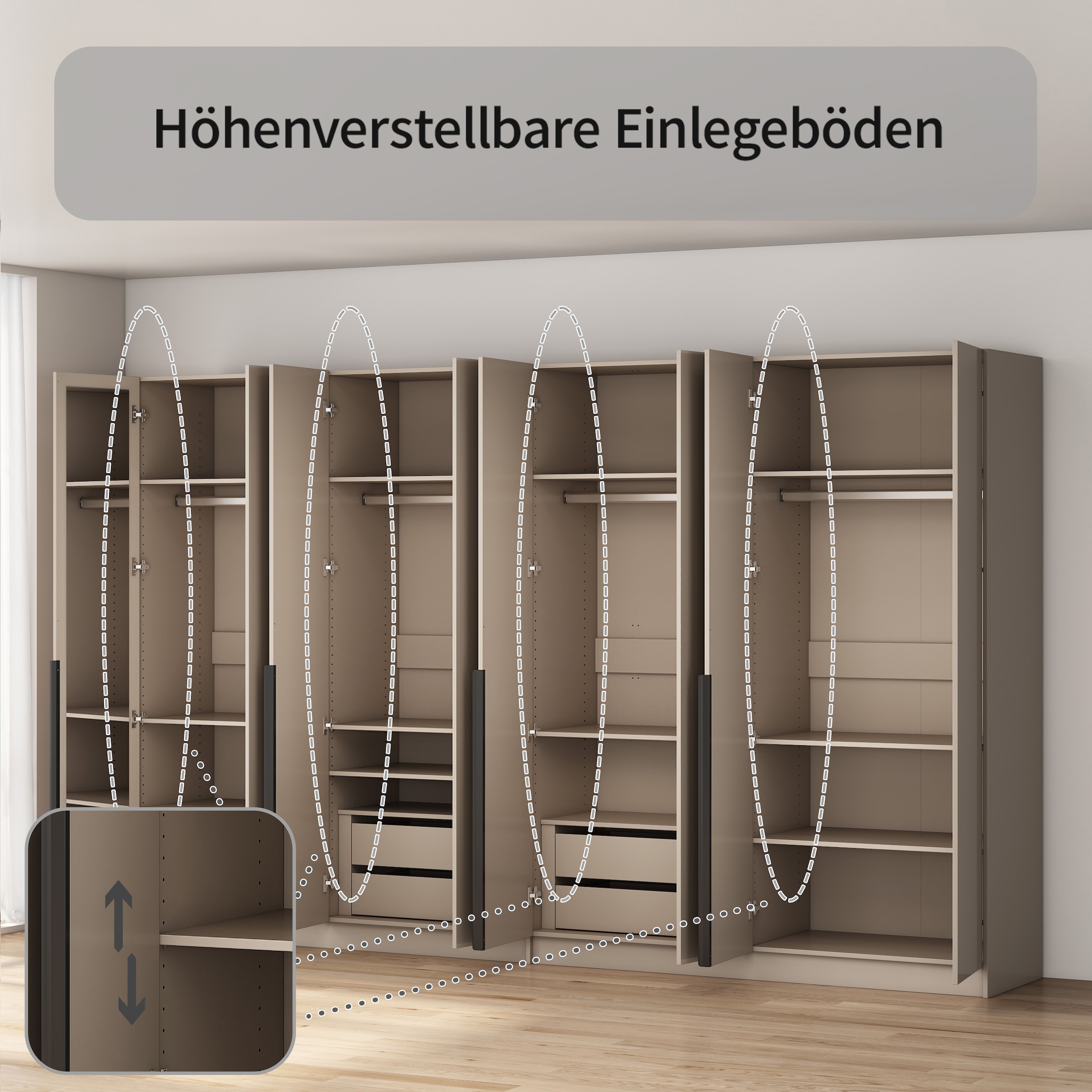 GOODproduct »Annor Schlafzimmerschrank Breite 323 cm hochglanz Schrank Garderobe« Armoire à portes battantes avec aménagement intérieur parfait - poignées de porte élégantes