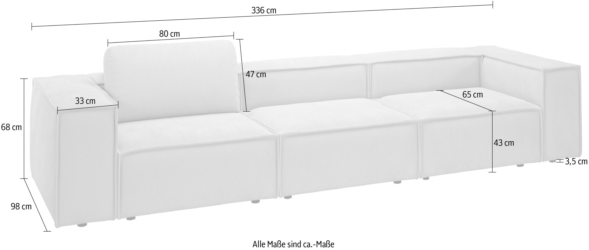 Home affaire 3,5-Sitzer »Watertown, modernes Big-Sofa XXL, 336 cm Breite, auch in Feincord« Riesiges Designersofa mit viel Platz & weichen Bezügen in Trendfarben