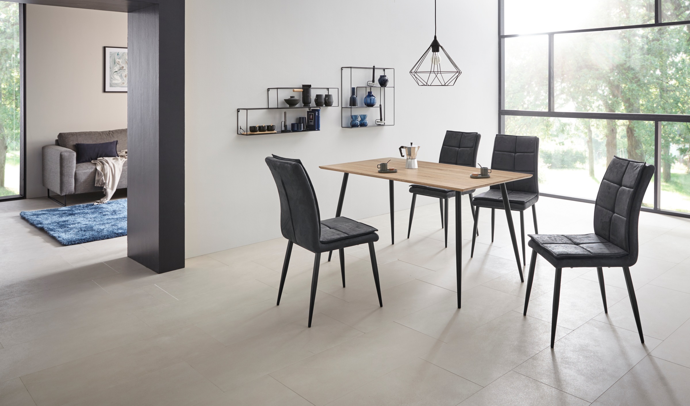 Image of GOODproduct Essgruppe "Dino + Lima" 5 Stk. tlg. Set, 5-tlg, Tisch in Eiche Optik und 4 Esszimmerstühlen