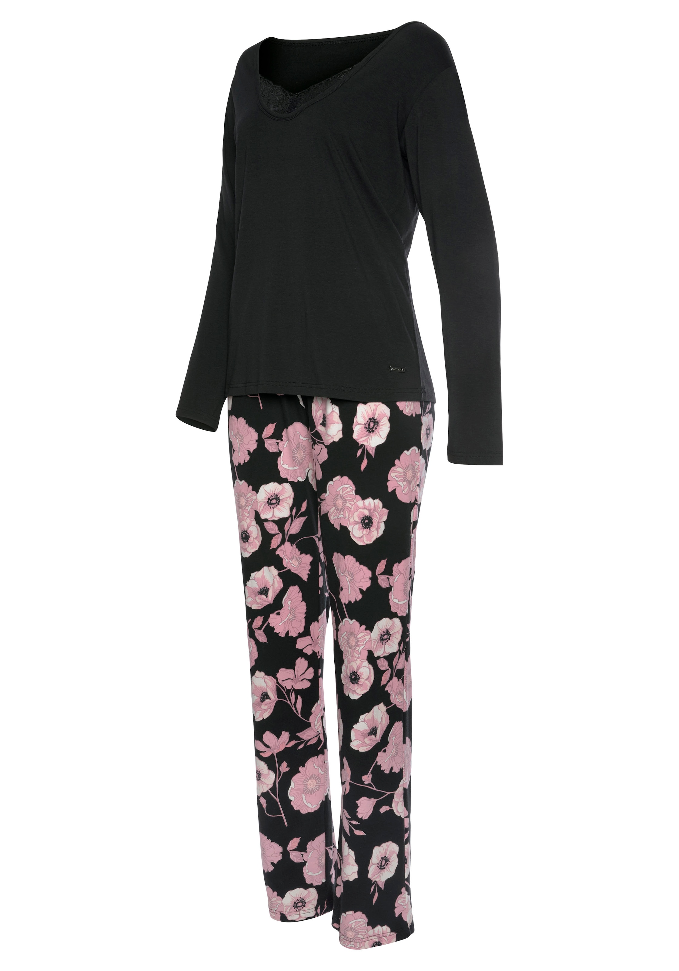 1 tlg., und (2 versandkostenfrei ♕ auf Stück), Pyjama, mit LASCANA Blumenmuster Spitzendetails