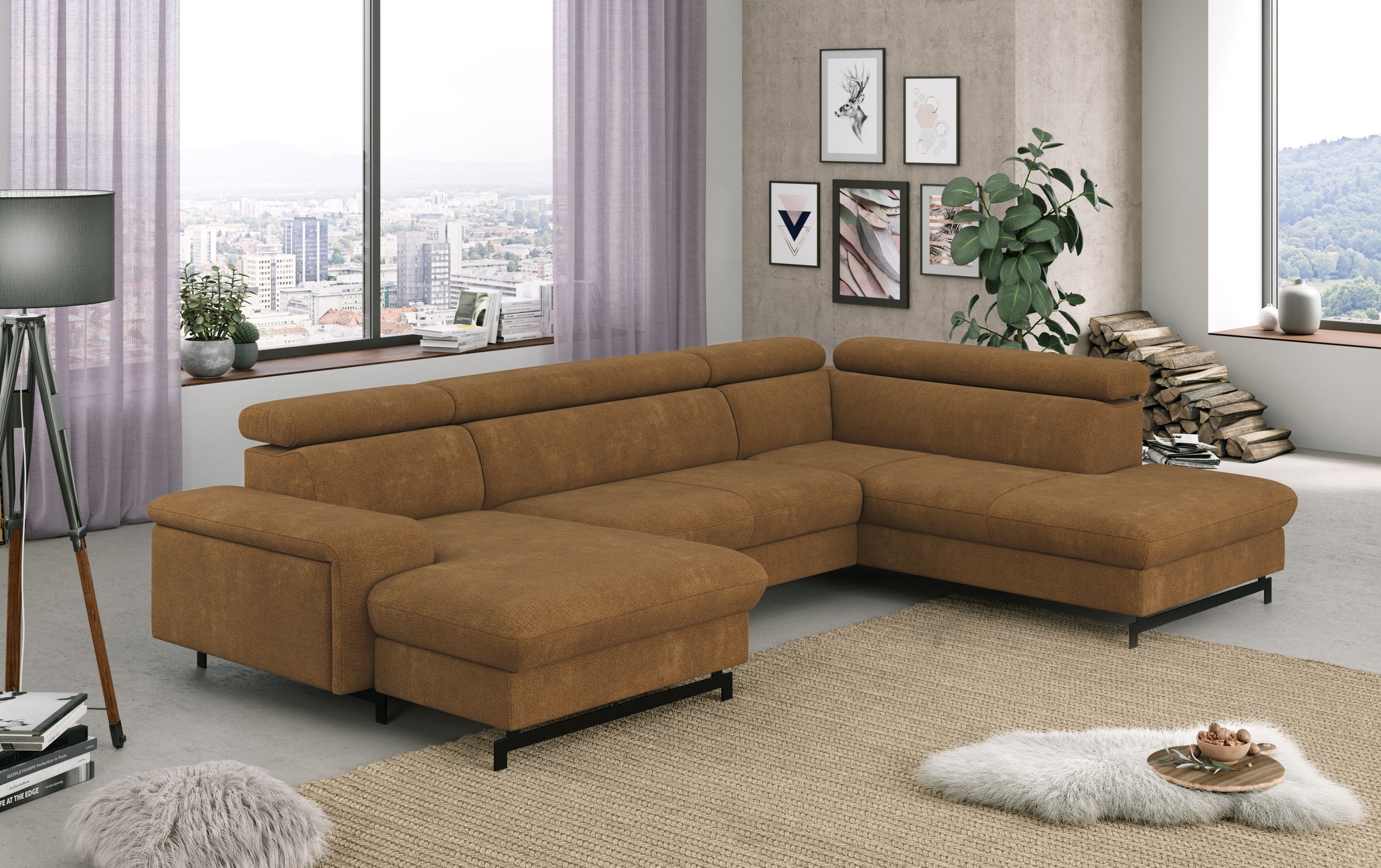 Image of COTTA Wohnlandschaft "Emma U-Form, B: 328 cm" mit Kopfteilverstellung, optional Bettfunktion & Bettkasten