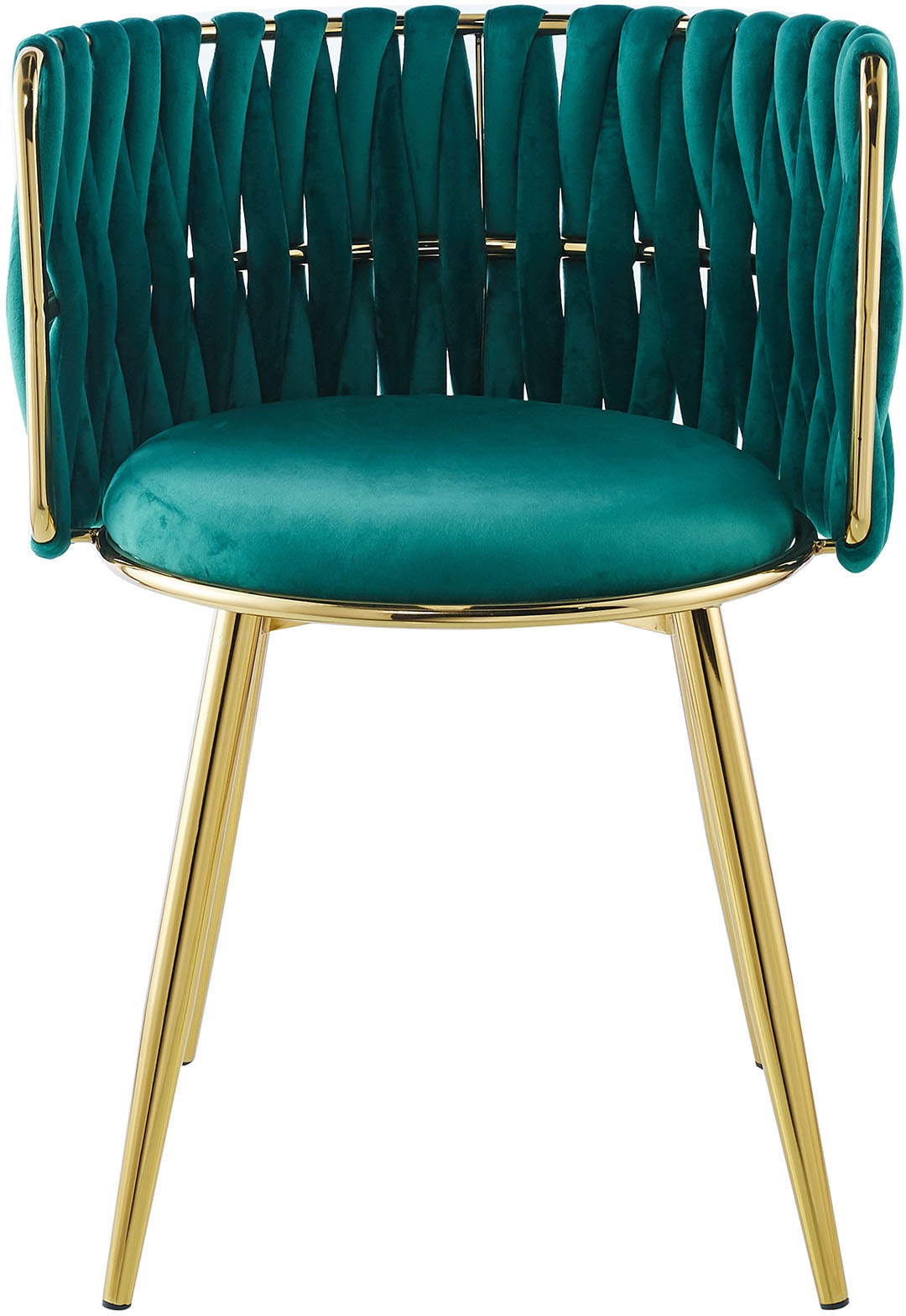 Kayoom Polsterstuhl »Stuhl Melly 125 2er-Set,tolles Design der Rückenlehne, runde Sitzfläch«, (Set), 2 St., ausgefallen geflochtene Rückenlehne, Samtbezug, goldene Beine