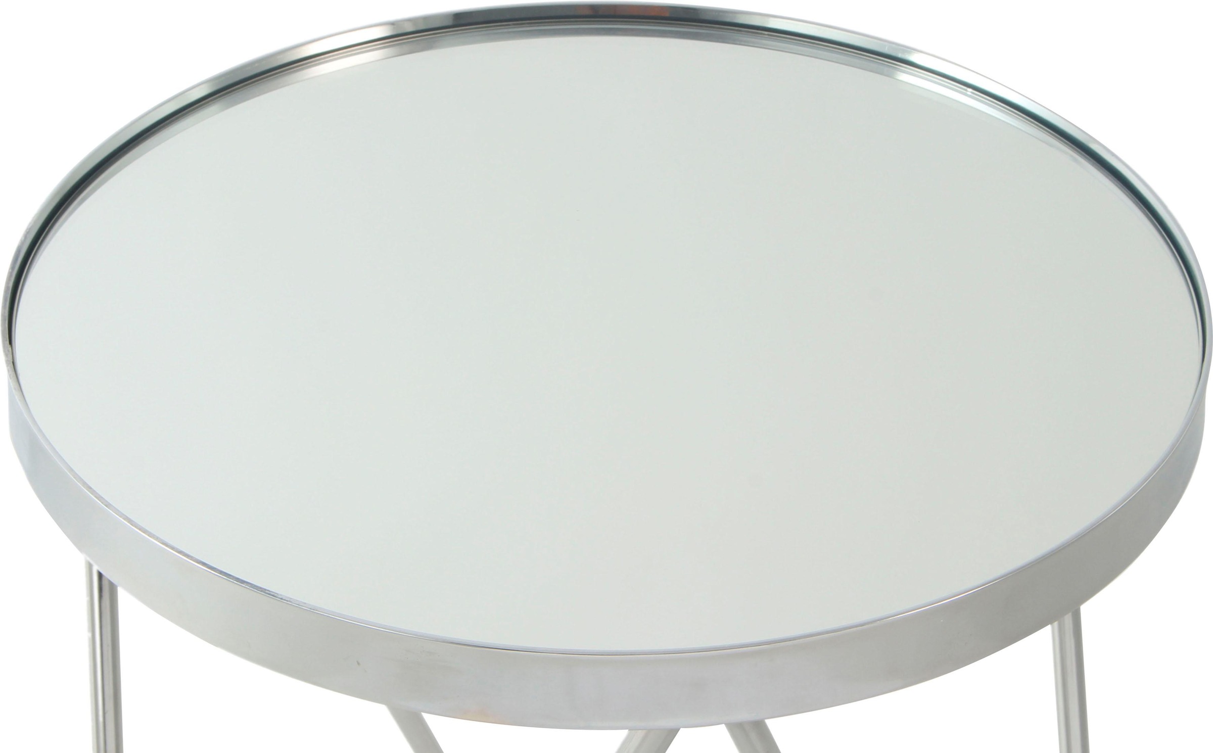 Kayoom Beistelltisch »Bonnie, modernes Gestell in Dreiecksform«, (1 St.), Ablagefläche aus Spiegelglas, modernes Gestell in Dreiecksform