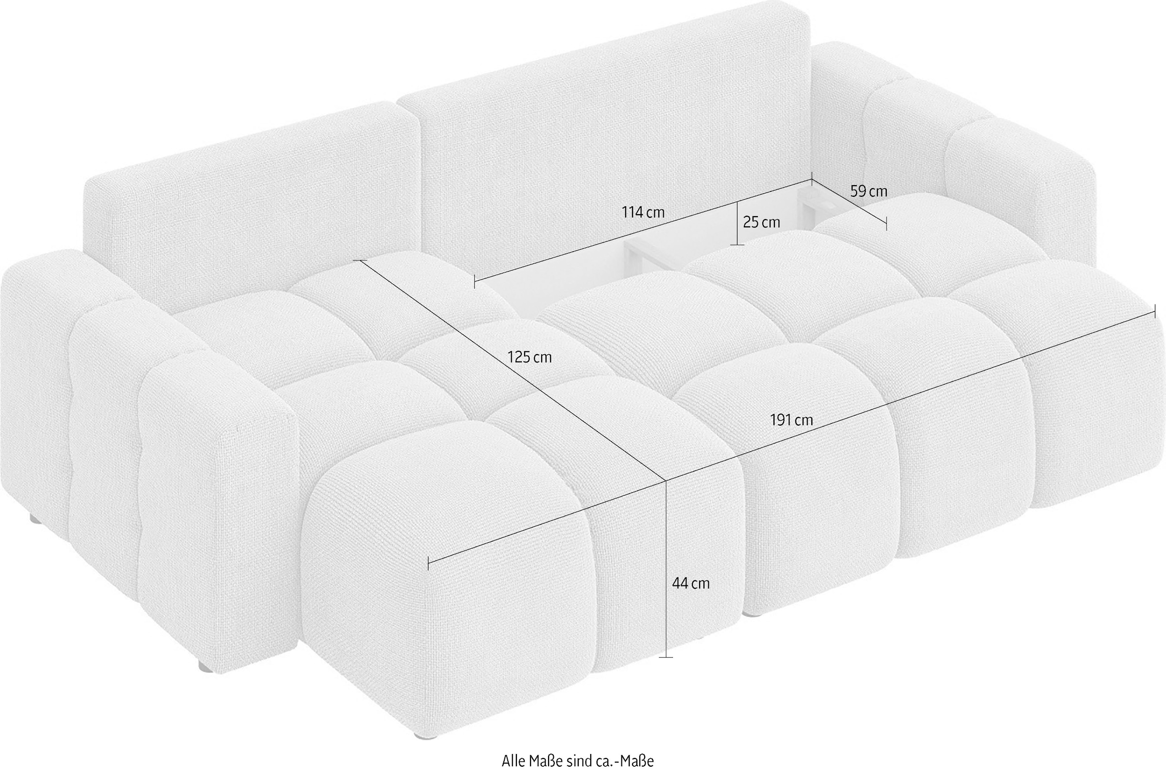 INOSIGN Ecksofa »FELICI, Schlafsofa 233cm, L-Form mit Recamiere beidseitig montierbar«, Designsofa mit Bettfunktion und Bettkasten, Masse B/T/H: 233/142/88 cm